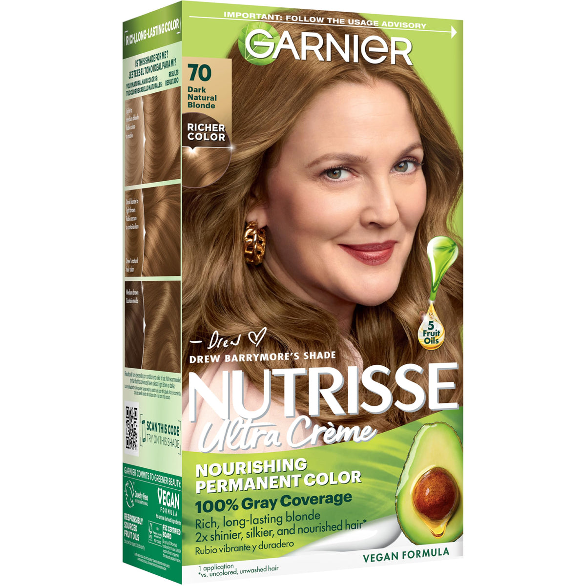 Garnier Nutrisse Ultra Crème Hair Color, Permanent Hair Dye with 100% Gray Coverage, Vegan & Cruelty-Free, 100 Extra-Light Natural Blonde (Chamomile), 2 Count