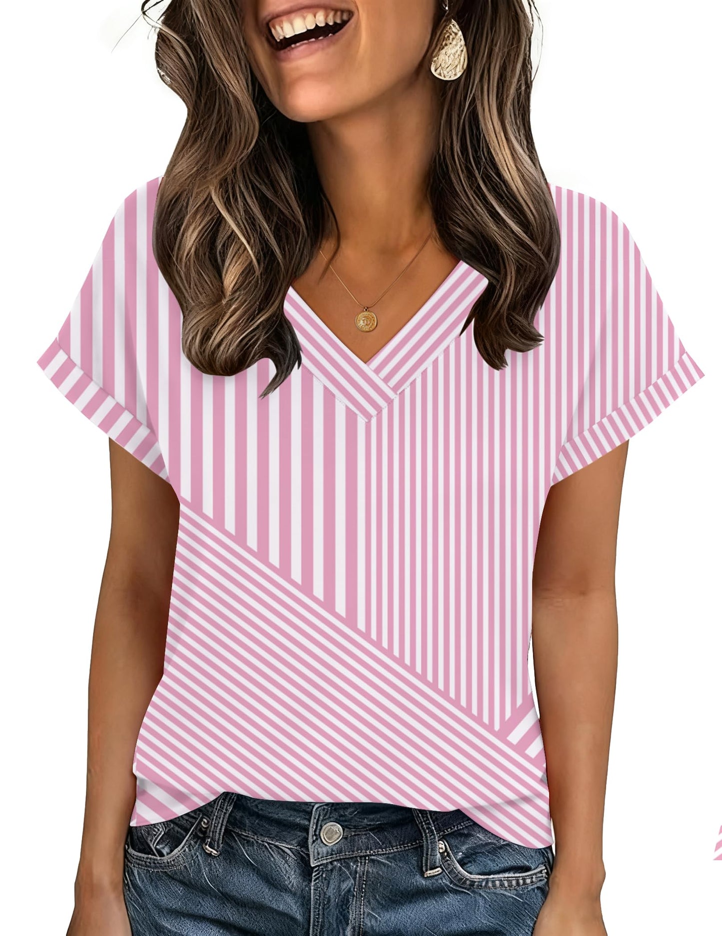 Zeagoo Womens Summer Tops Rolled Short Sleeve Shirts Dressy Casual Blouses