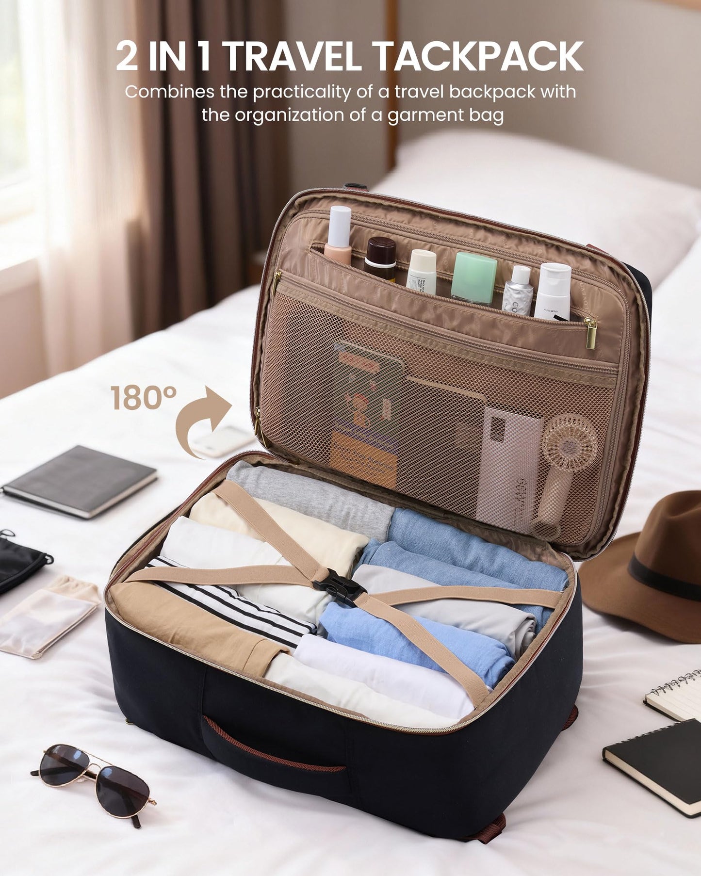 LOVEVOOK 40L Travel Backpack for Women Men with Garment Bag, Airline Approved Carry on Luggage Travel Essentials with 3 Packing Cubes, TSA Overnight Bags Weekender Essentials Backpacks fits 17" Laptop
