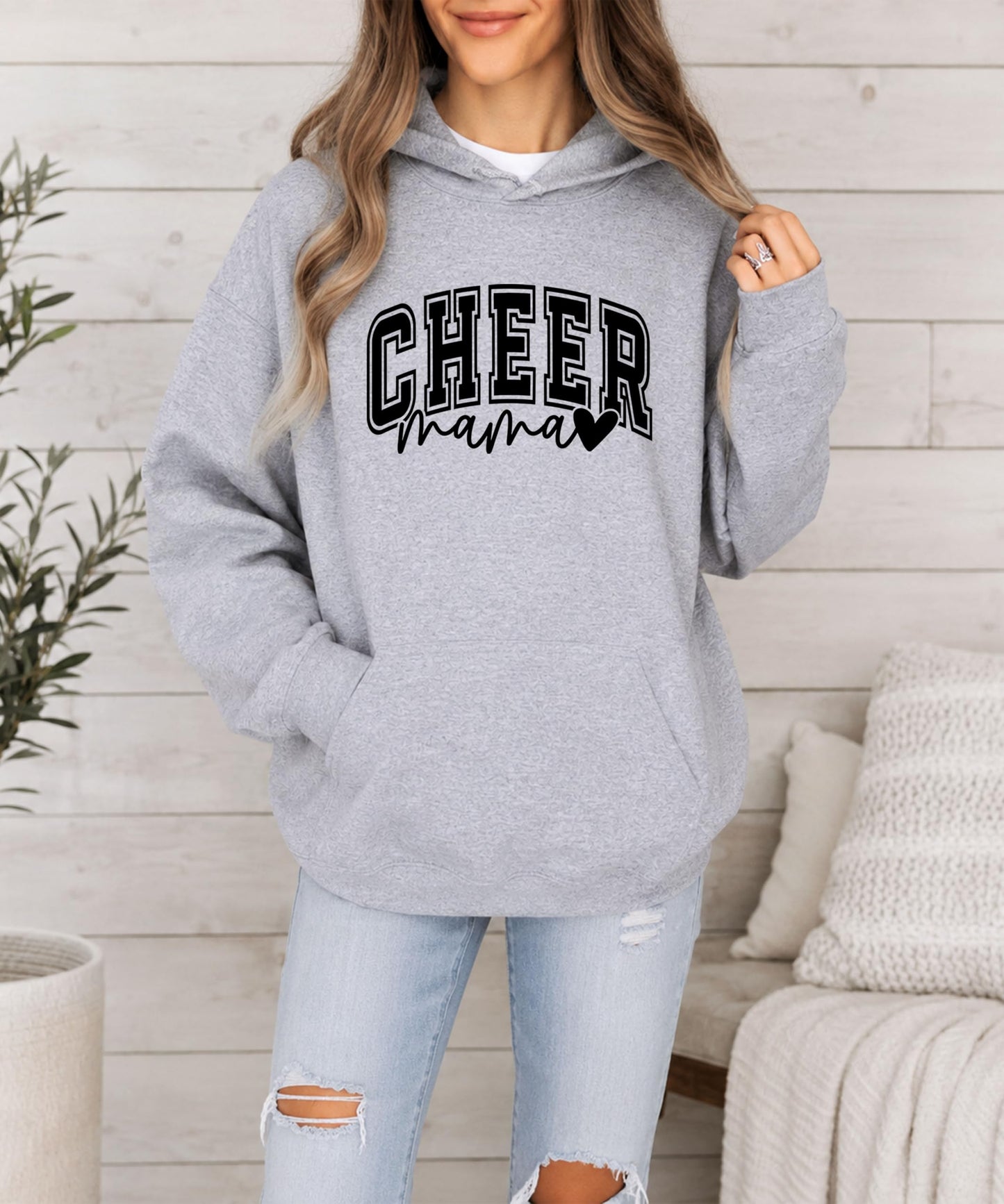 Olive Loves Apple Cheer Mama Hoodie for Women Cheerleading Mom Game Day Pullover Cheer Competition Sweatshirt
