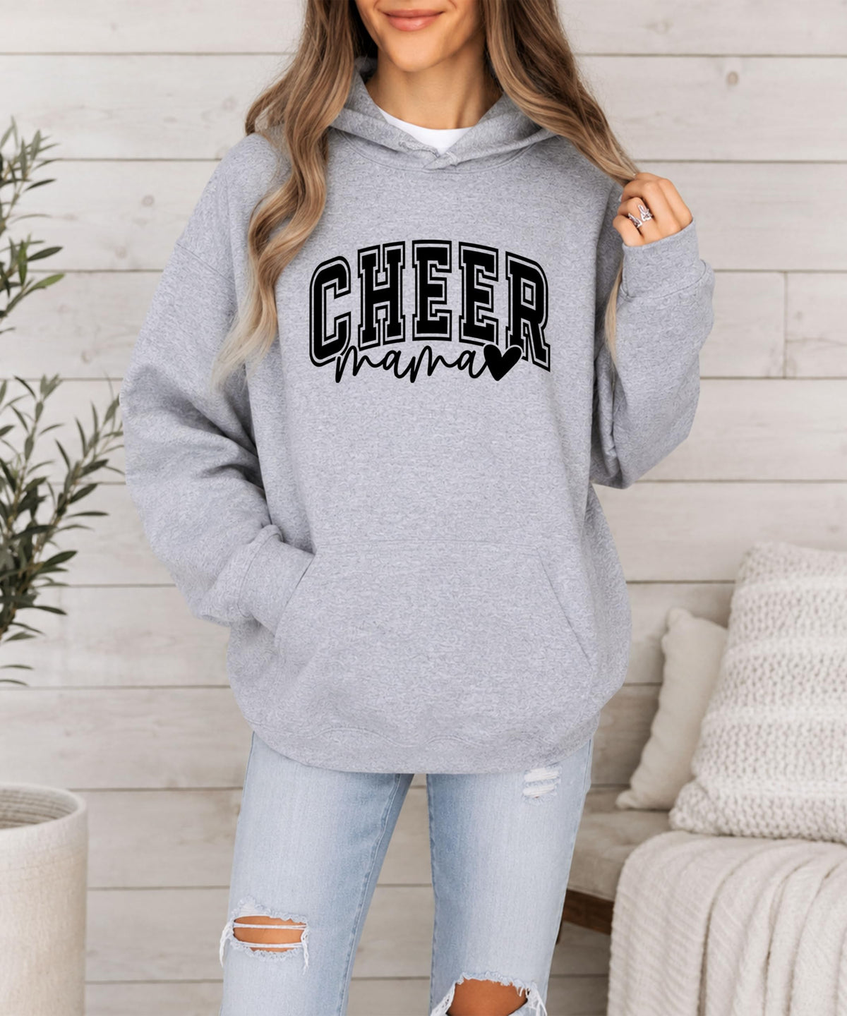 Olive Loves Apple Cheer Mama Hoodie for Women Cheerleading Mom Game Day Pullover Cheer Competition Sweatshirt