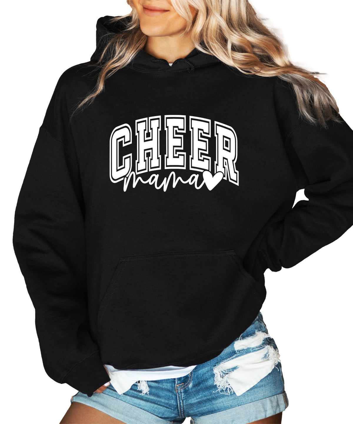 Olive Loves Apple Cheer Mama Hoodie for Women Cheerleading Mom Game Day Pullover Cheer Competition Sweatshirt