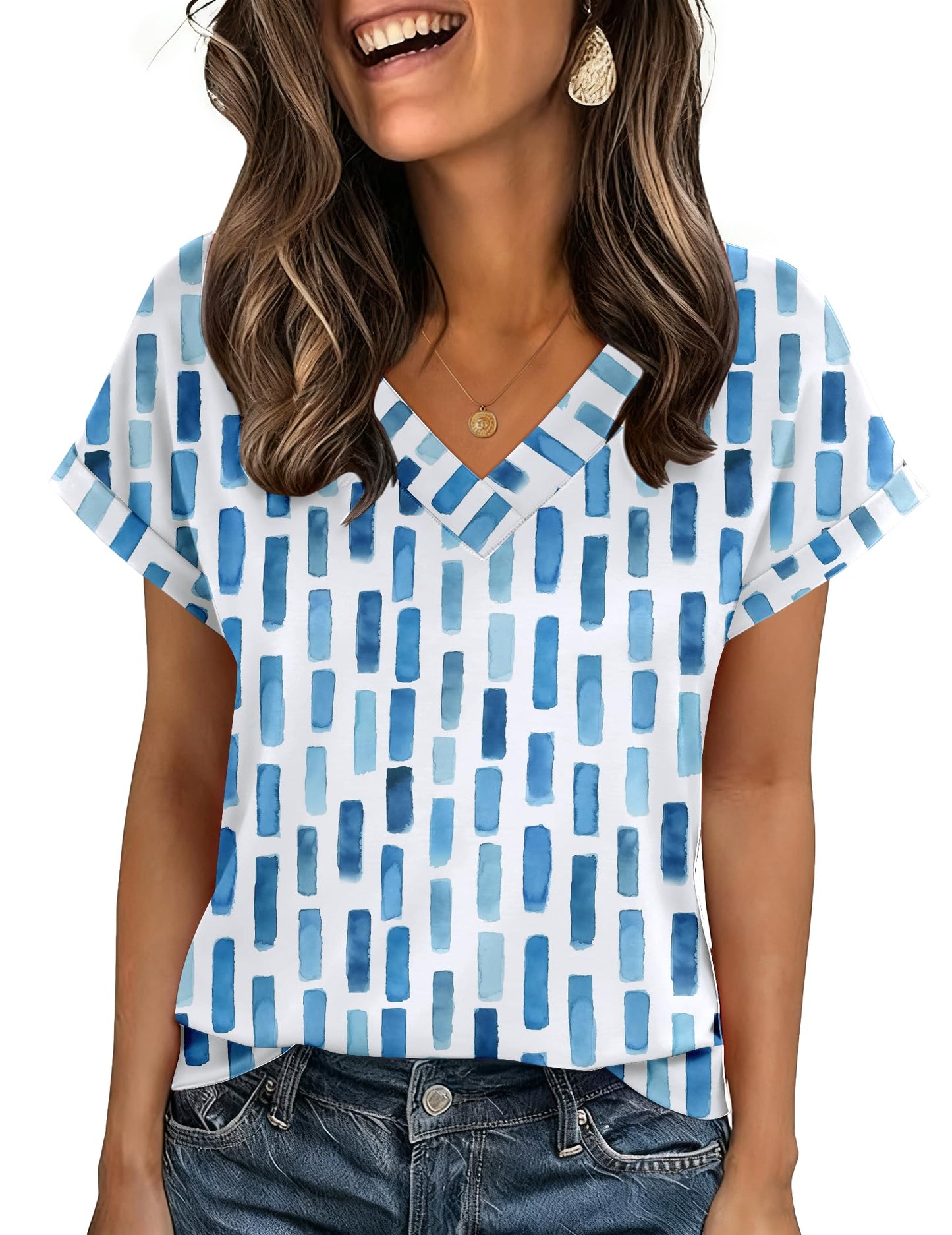 Zeagoo Womens Summer Tops Rolled Short Sleeve Shirts Dressy Casual Blouses