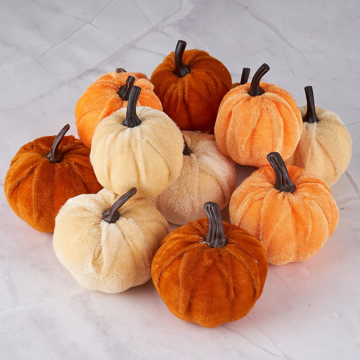 Diahom Pumpkin Decor 12pcs Artificial Velvet Fall Thanksgiving Decoration