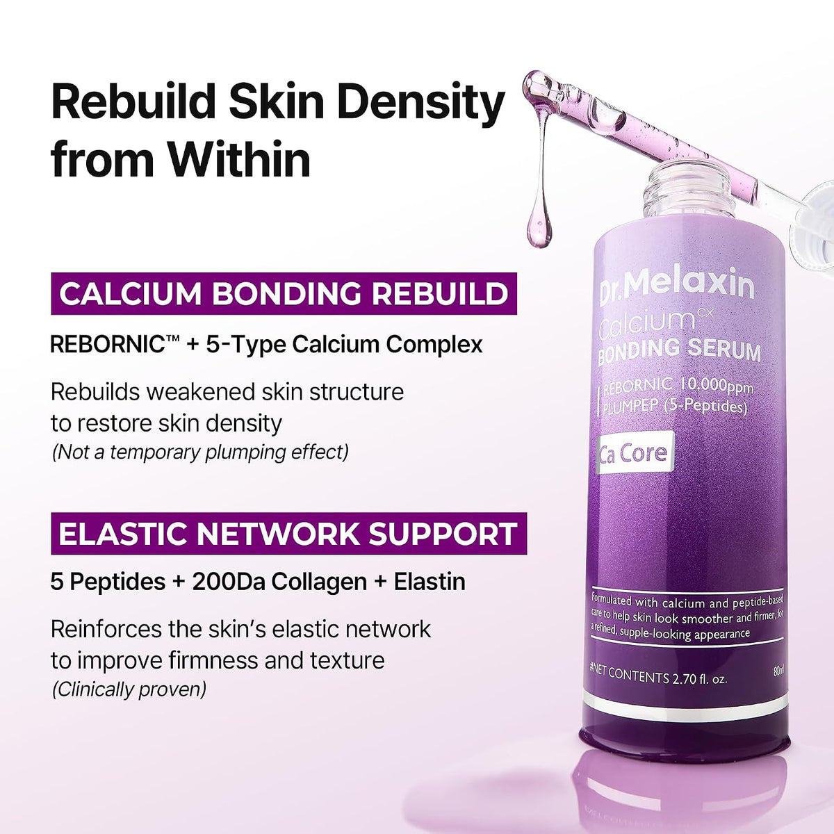 Dr.Melaxin Calcium Bonding Serum with REBORNIC 10,000ppm, Firming & Volumizing Serum for Sagging Skin, Calcium Complex & Collagen for Elasticity & Skin Density, 1.69 fl.oz