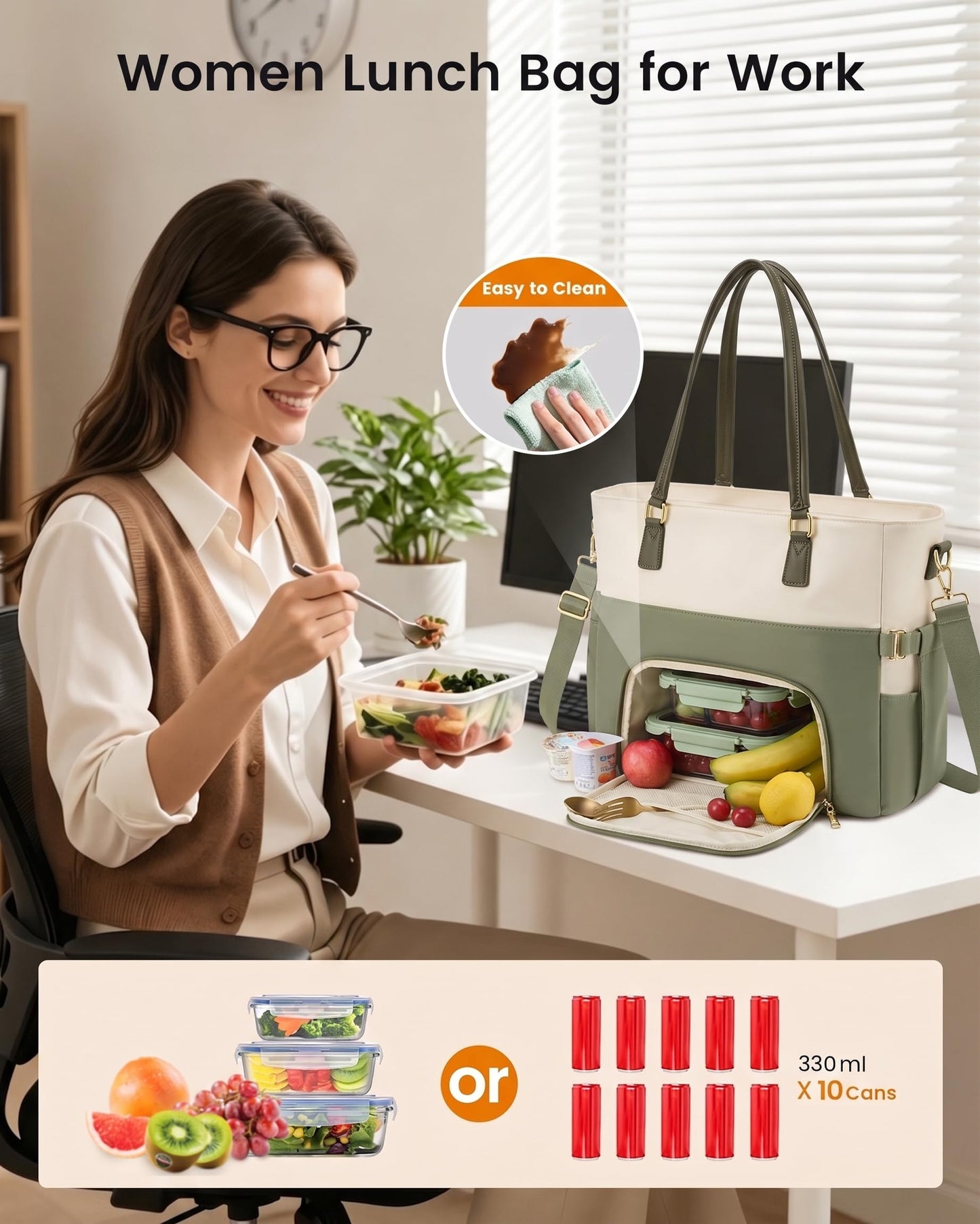 LOVEVOOK Lunch Tote Bag for Women, Work Laptop Bag with Lunch Compartment