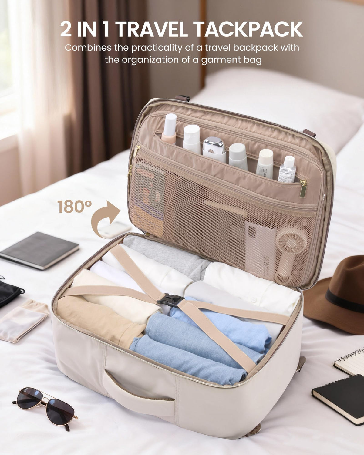 LOVEVOOK 40L Travel Backpack for Women Men with Garment Bag, Airline Approved Carry on Luggage Travel Essentials with 3 Packing Cubes, TSA Overnight Bags Weekender Essentials Backpacks fits 17" Laptop