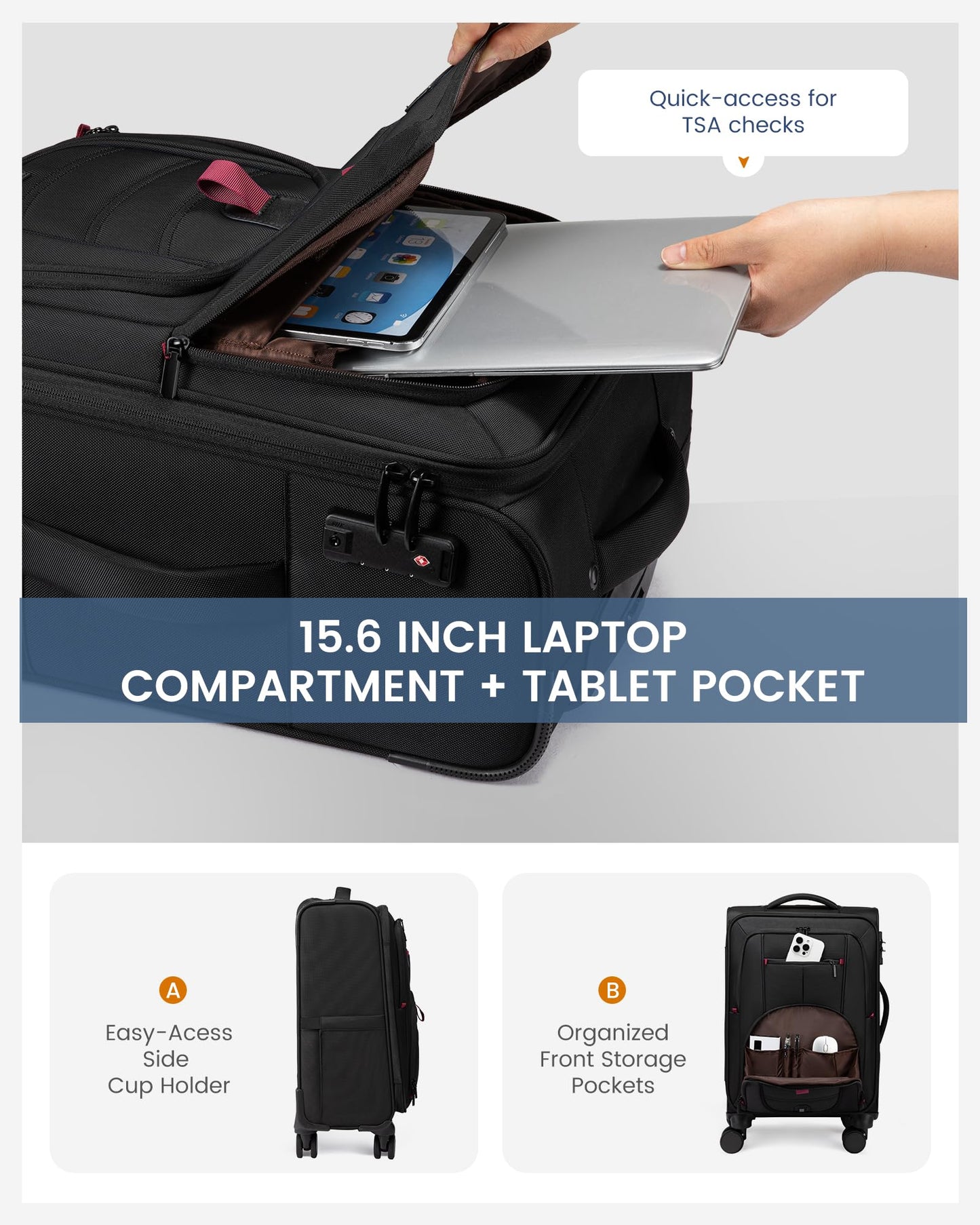 Carry On Luggage 22x14x9 Airline Approved with TSA Lock for Business Trip