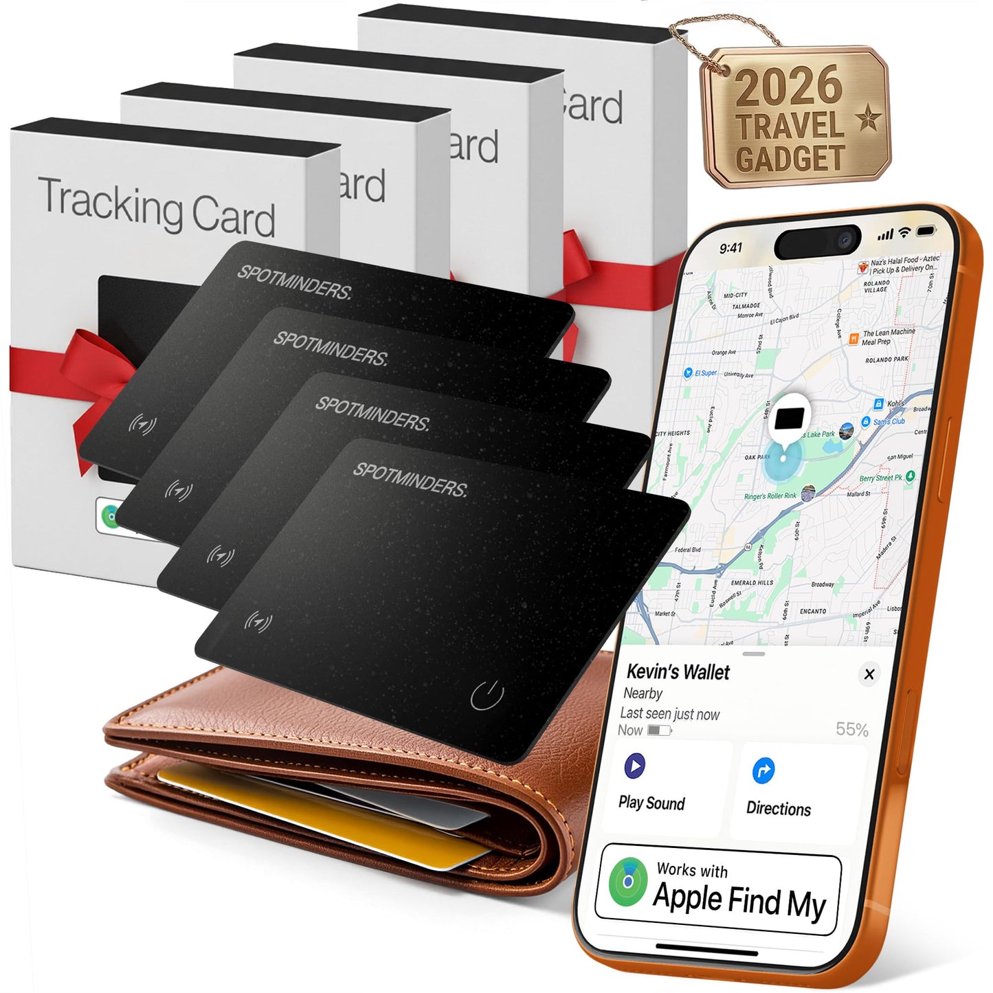 SPOTMINDERS Apple MFi Certified Wallet Tracker 2-Pack Black & Pink (iOS Only) Travel Pack for Couples 0.07in Works with Apple Find My Rechargeable Tracking Card Slim Item Finder for Luggage, Passport