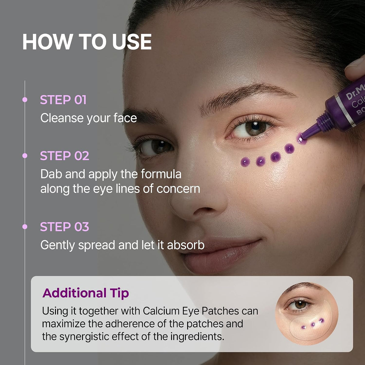 Dr.Melaxin Calcium Bonding Eye Cream with Peptides & Rebornic, Firming Eye Treatment for Wrinkles & Puffy Eyes, Elastin for Dark Circles & Hydrating Care, 0.51 fl.oz