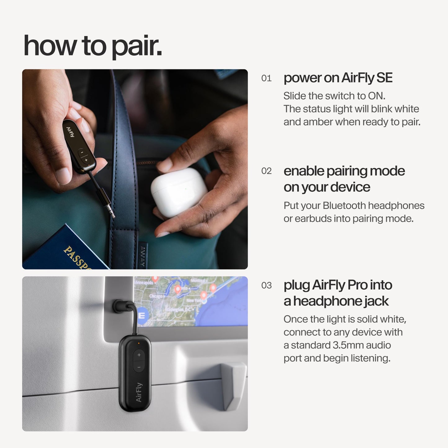 Twelve South AirFly Pro 2, Bluetooth Adapter, Pair 2 AirPods, Black Ice