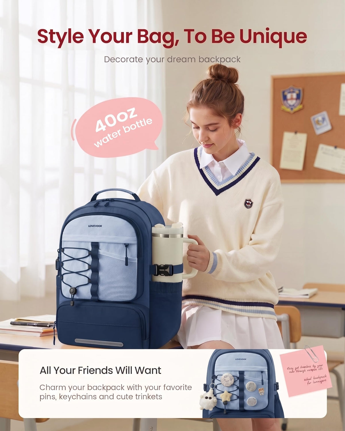 LOVEVOOK Backpack for Kids Teen Girls, Cute Back to School Backpack Bookbag