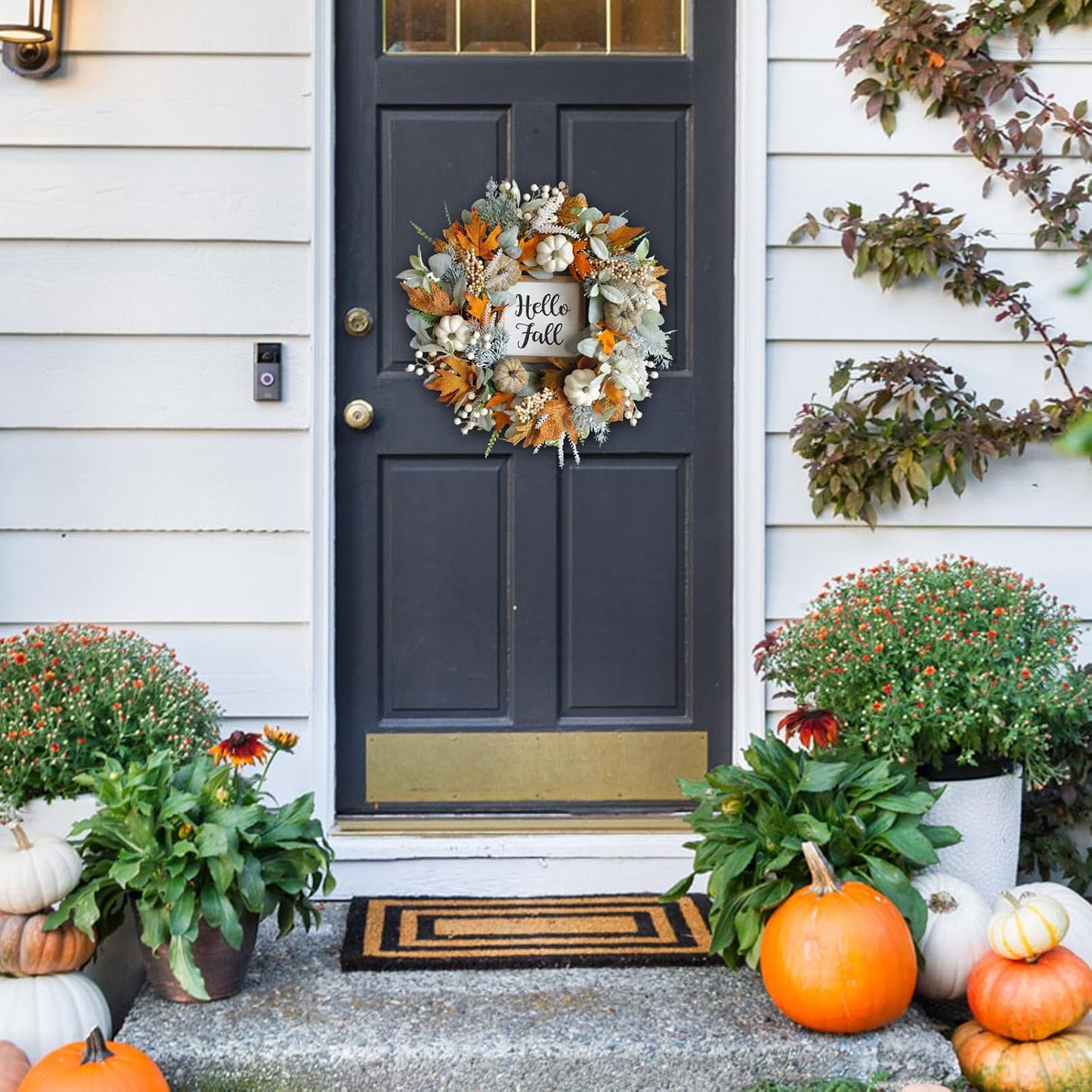 20" Harvest Fall Wreath for Front Door,Pumpkins Berries Autumn Wreaths