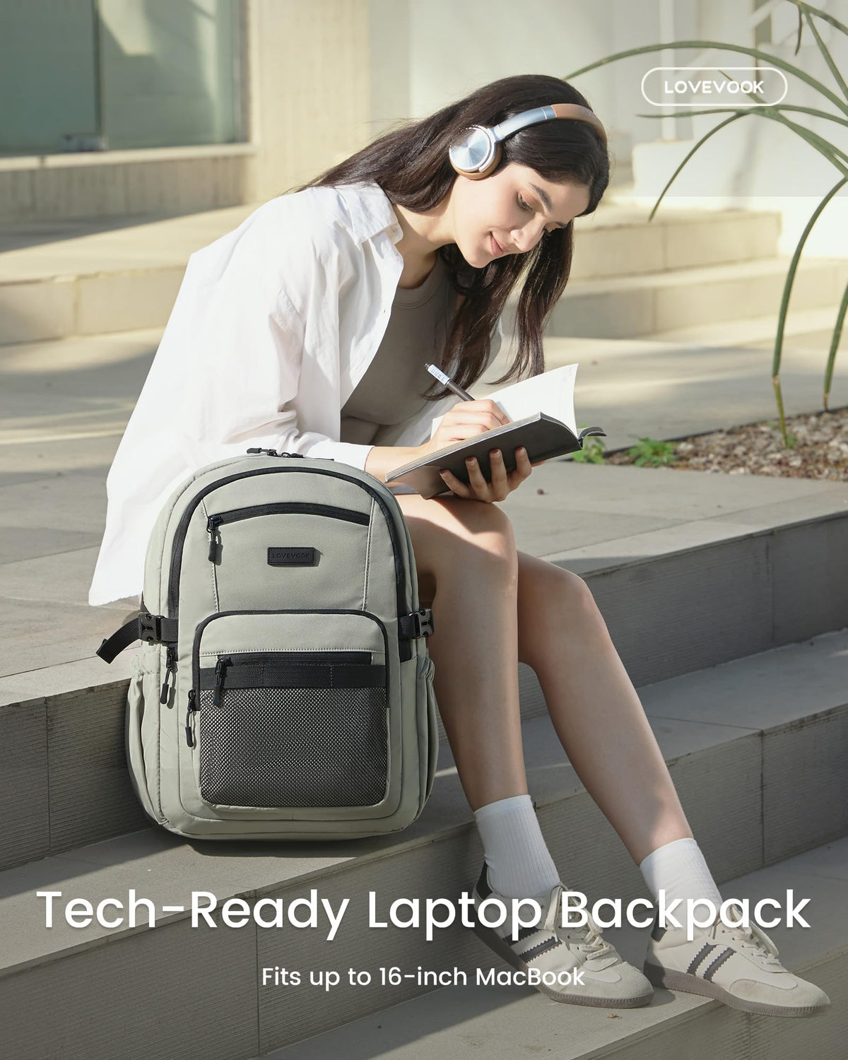 LOVEVOOK Laptop Backpack Women/Men with 40oz Cup Holder Buckle Strap, 15.6 Inch Tech-Ready Work Backpack, TSA-compliant for Travel & College with Versatile Mesh Pocket, Black