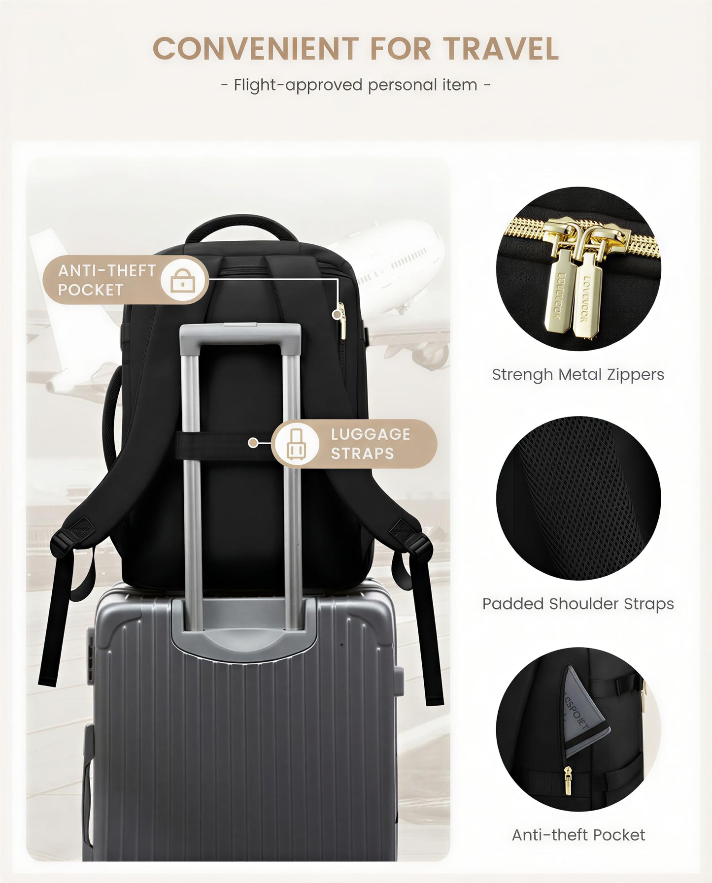 LOVEVOOK Travel Backpack Carry on Flight Approved for Women/Men