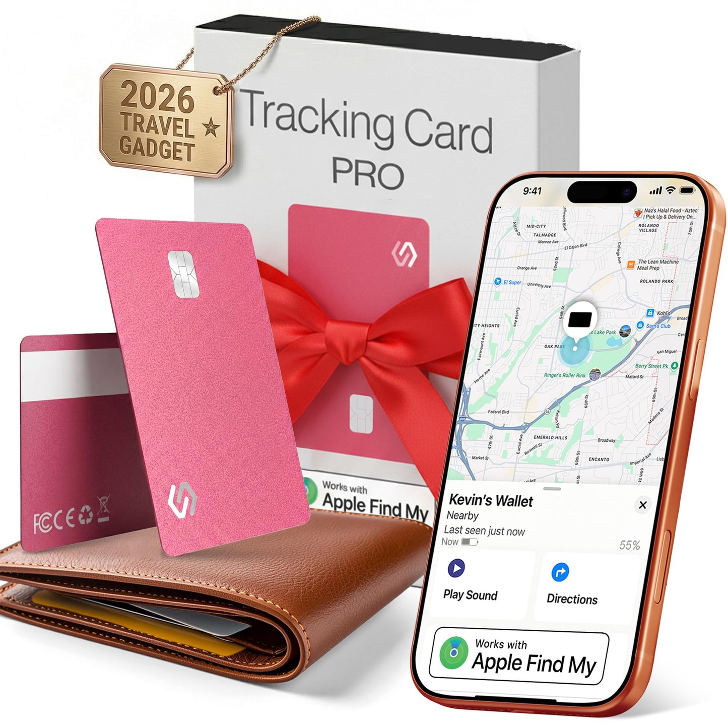 SPOTMINDERS Apple MFi Certified Wallet Tracker 2-Pack Black & Pink (iOS Only) Travel Pack for Couples 0.07in Works with Apple Find My Rechargeable Tracking Card Slim Item Finder for Luggage, Passport