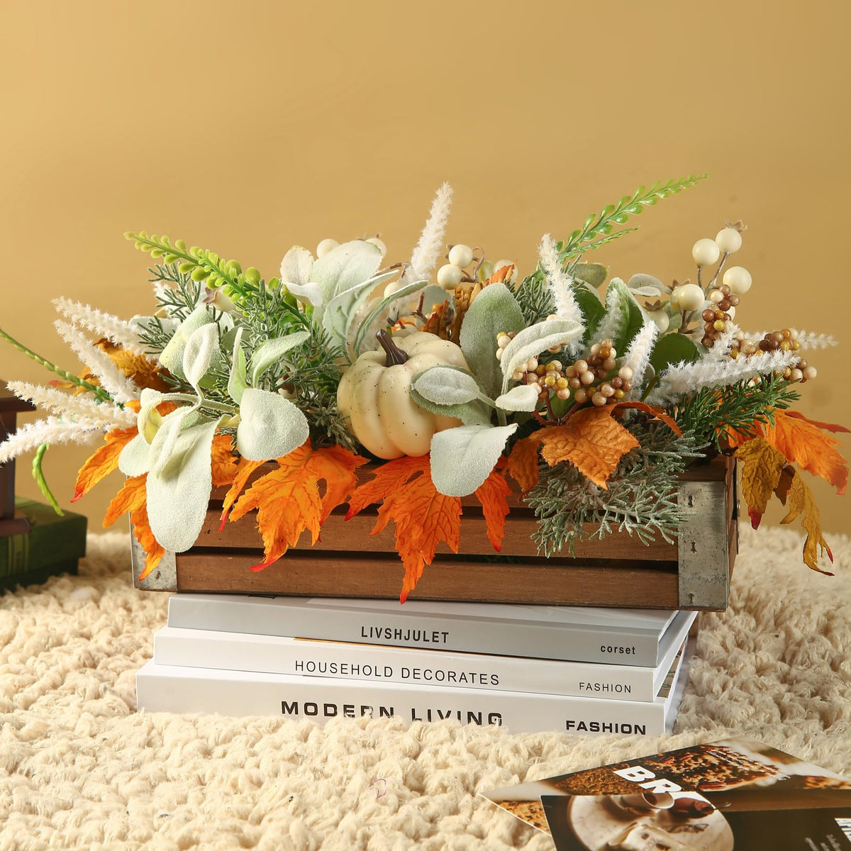 20" Harvest Fall Wreath for Front Door,Pumpkins Berries Autumn Wreaths