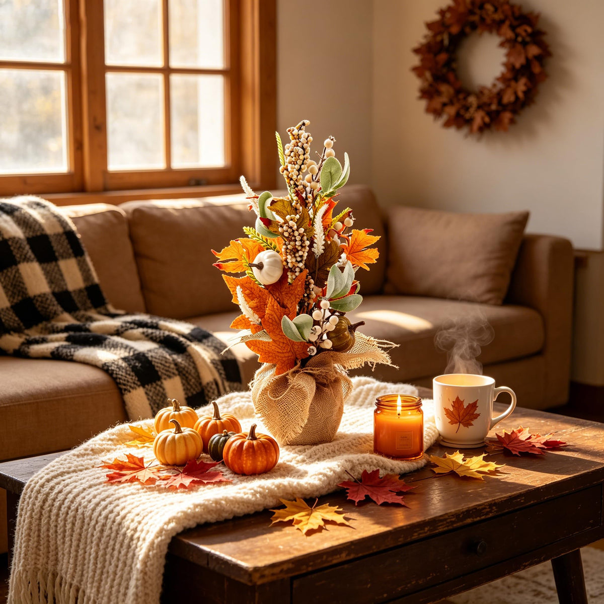 20" Harvest Fall Wreath for Front Door,Pumpkins Berries Autumn Wreaths