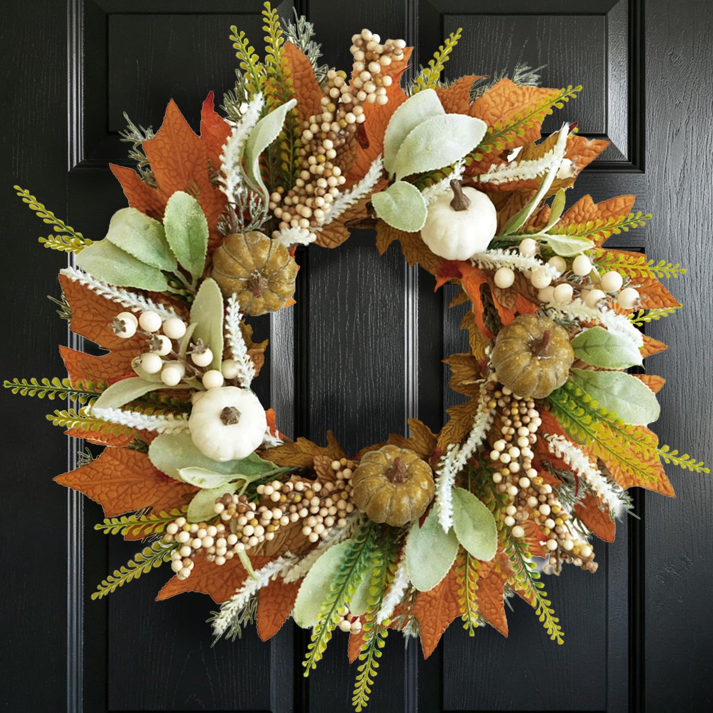 20" Harvest Fall Wreath for Front Door,Pumpkins Berries Autumn Wreaths