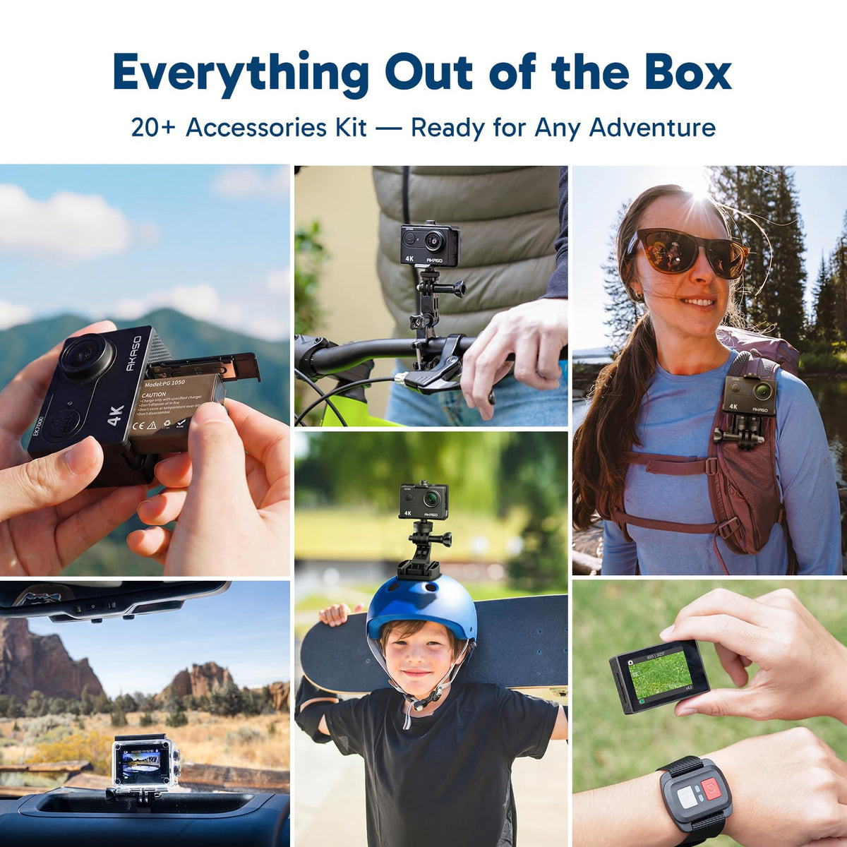 AKASO EK7000 4K30FPS 20MP WiFi Action Camera with EIS Ultra HD 131FT Waterproof Underwater Camera Remote Control 4X Zoom Support External Microphone Blue