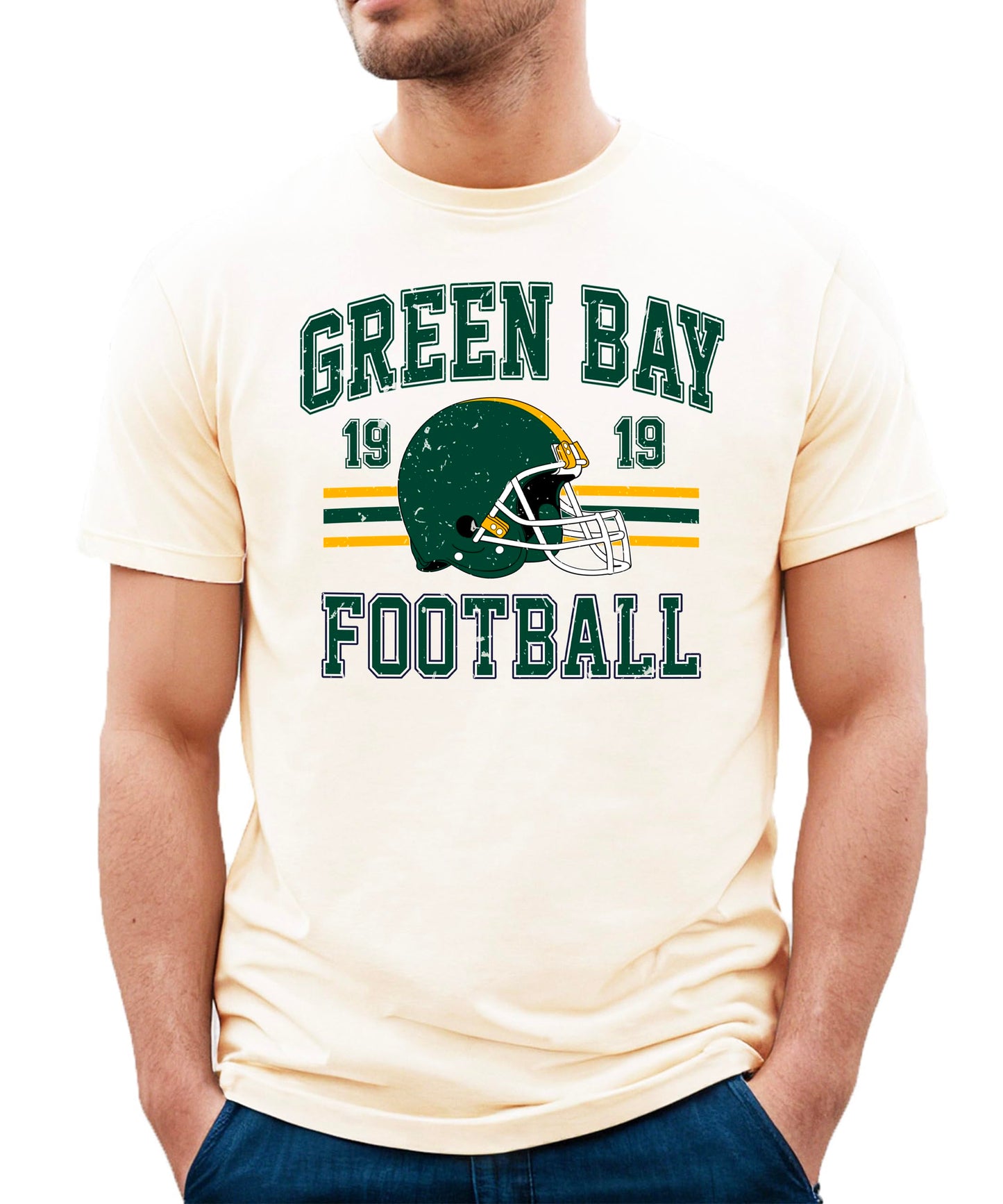 Vintage Green Bay 1919 Football Shirt for Men Women and Kids Distressed Green and Gold Tee