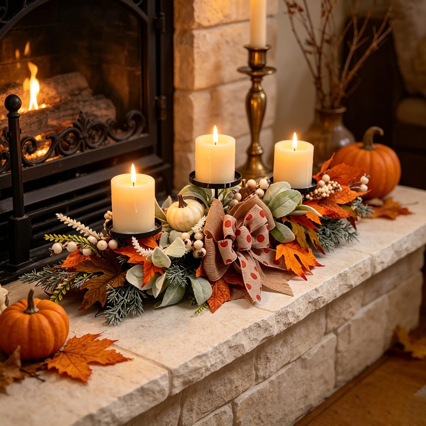 20" Harvest Fall Wreath for Front Door,Pumpkins Berries Autumn Wreaths