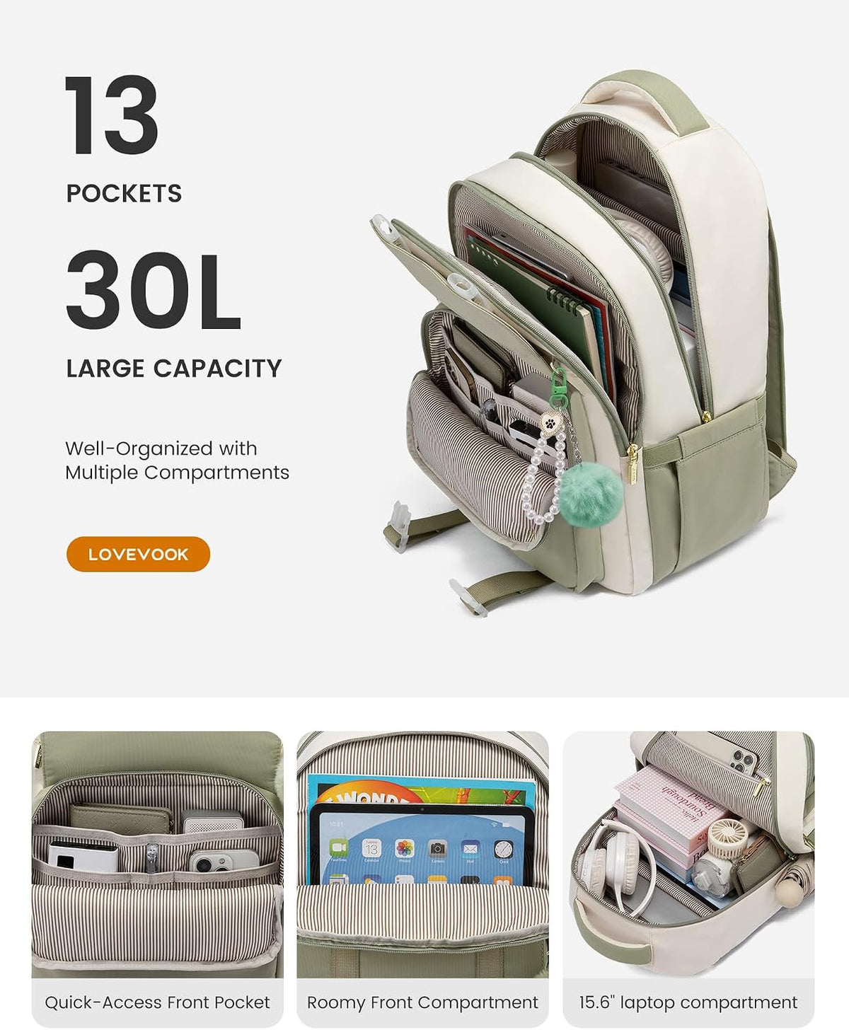LOVEVOOK School Backpack for Teen Girls, Cute Student Backpack Purse Kid Bookbag for 8-17 Teenage, Back to School Backpacks Fit 15.6 Inch Laptop, College Travel Bag with Large Water Bottle Holder