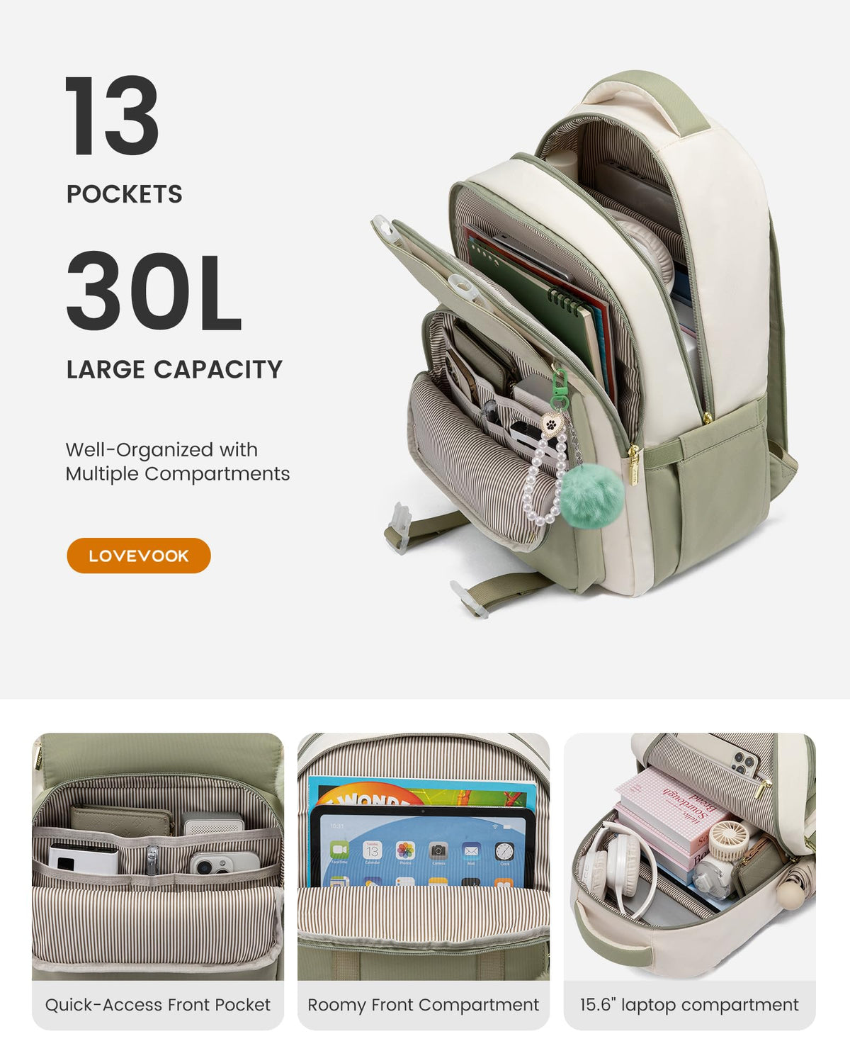LOVEVOOK School Backpack for Teen Girls, Cute Student Backpack Purse Kid Bookbag for 8-17 Teenage, Back to School Backpacks Fit 15.6 Inch Laptop, College Travel Bag with Large Water Bottle Holder
