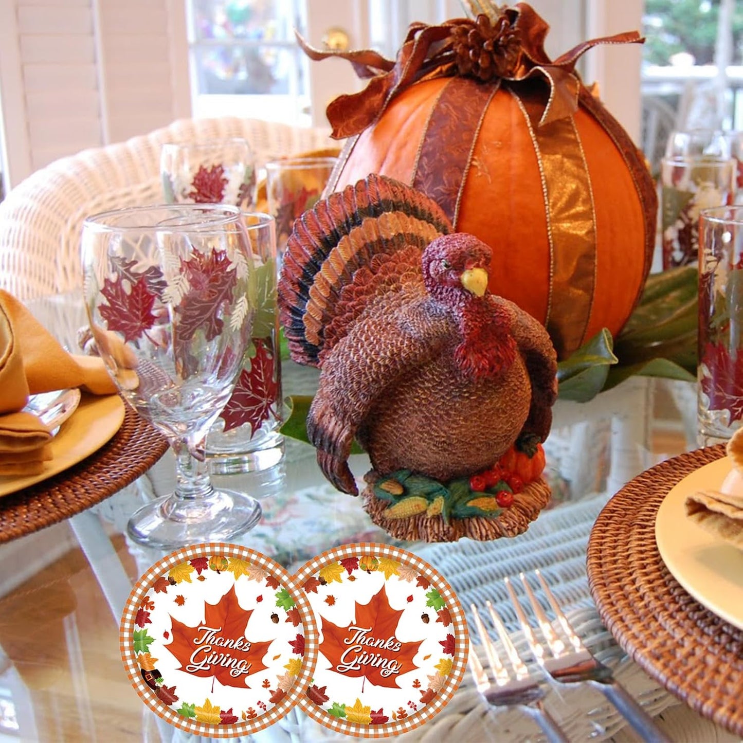 mdgfge Thanksgiving Disposable Paper Plates Autumn Maple Leaf Print Dessert Plates for Fall Harvest Birthday Wedding Thanksgiving Party Dinner Tableware Decorations Favors Supplies (24 Pcs)