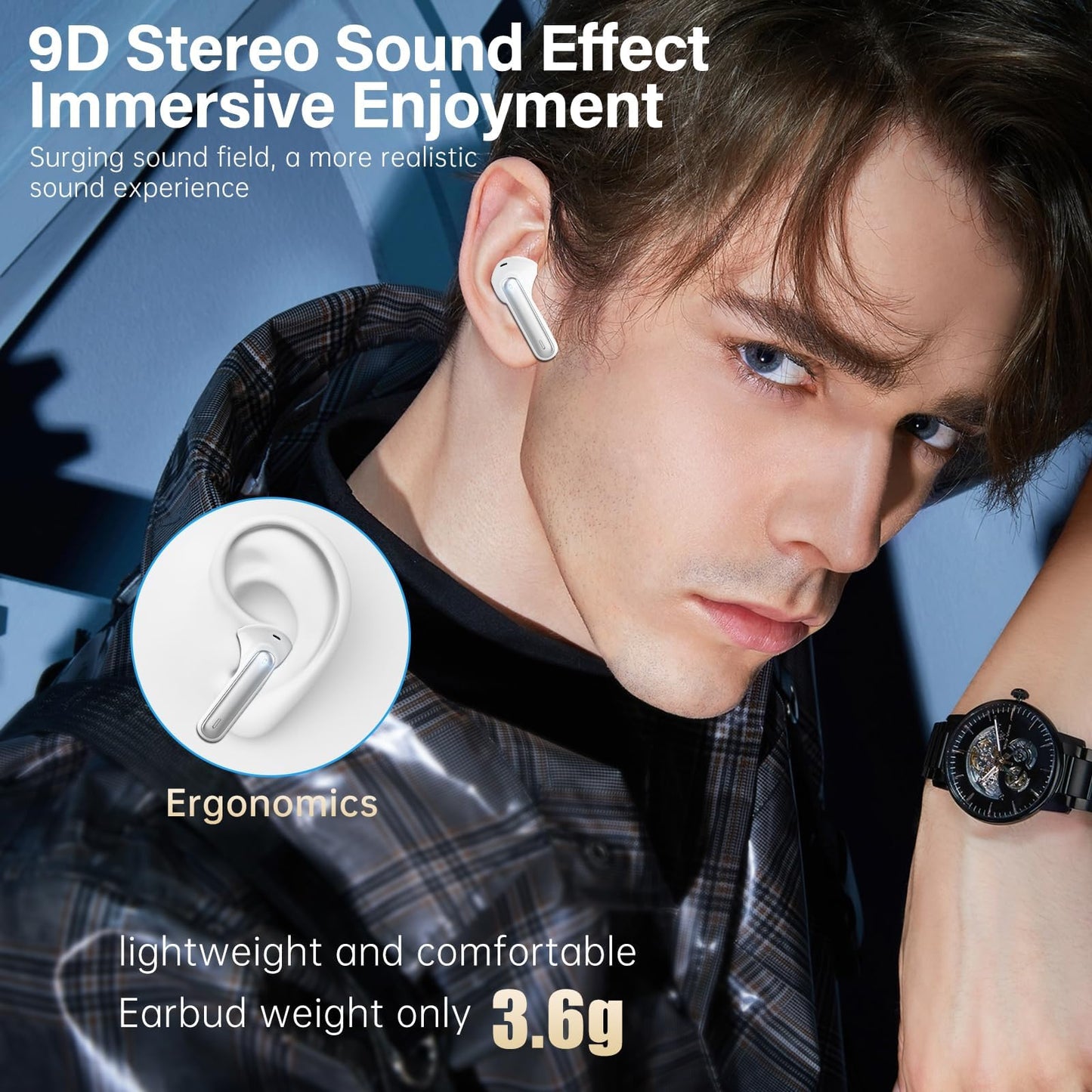 Wireless Earbuds, Bluetooth 5.3 Headphones HiFi Stereo 50H Playback LED Digital Display Ear Buds with ENC Noise Canceling Headset, IPX7 Waterproof Earphones for Gym/Running/Work(Black)