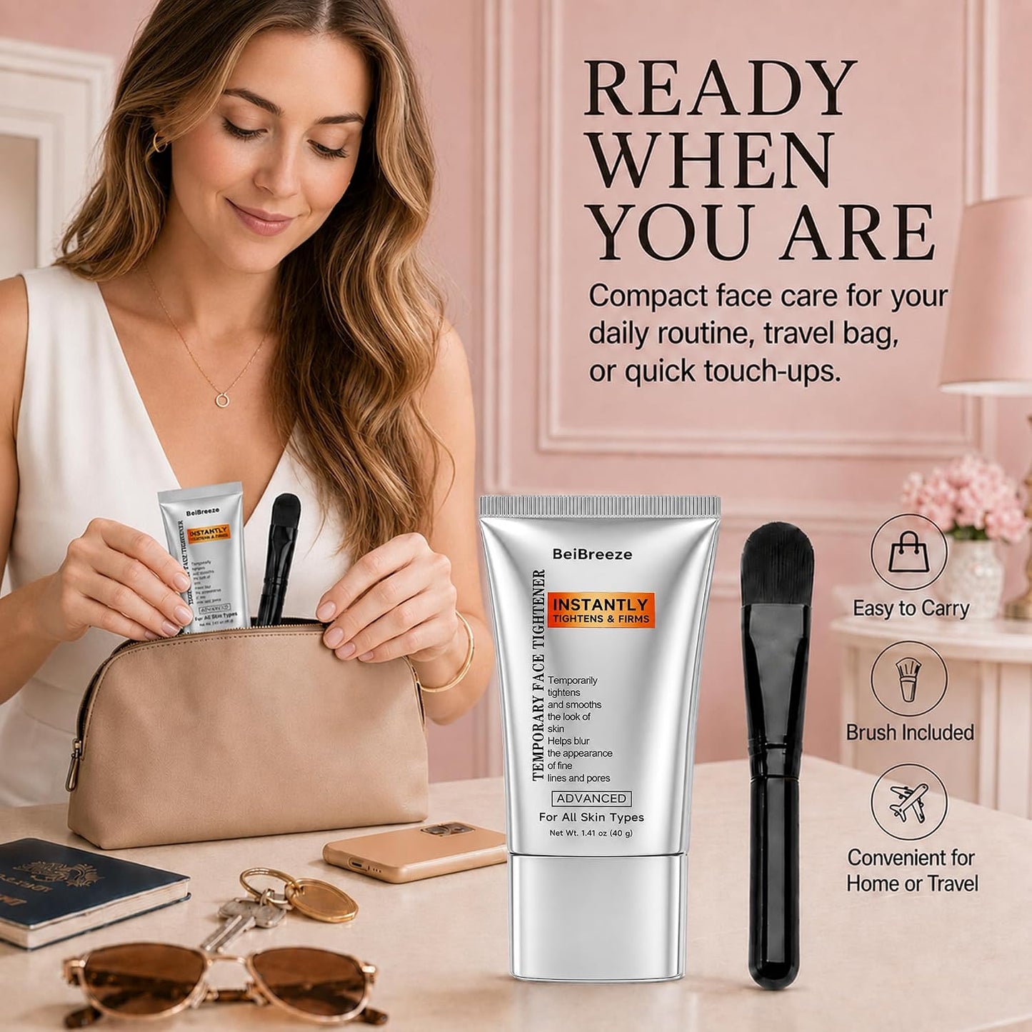 Instant Firming Face Cream, 2 Pack Lightweight Quick-Setting Facial Cream for Smoother-Looking Skin, Wear Alone or Under Makeup