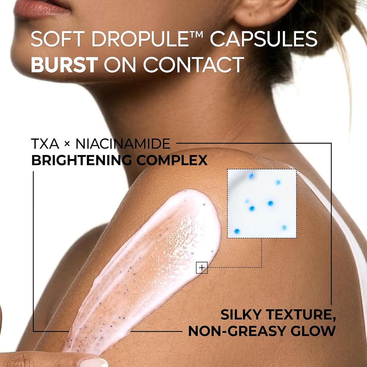 Dr.Melaxin TX Capsule Body Cream – 99% Pure Tranexamic Acid & Niacinamide Capsule for Body Dark Spots, Uneven Skin Tone & Dullness | Soft Burst, Silky Non-Greasy Brightening Body Lotion 200g