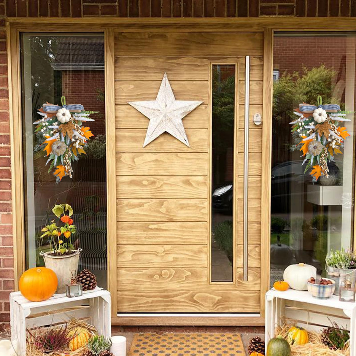 20" Harvest Fall Wreath for Front Door,Pumpkins Berries Autumn Wreaths