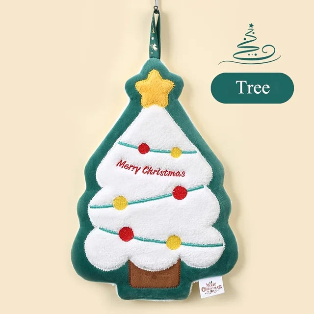 Christmas hand towel hanging style, new thickened coral fleece absorbent quick drying cloth, kitchen embroidery hand towel