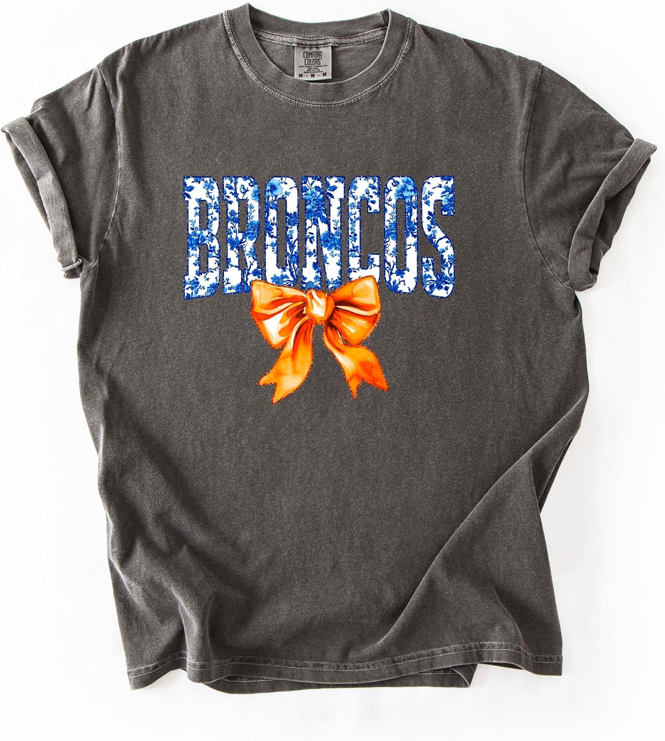 Broncos Orange Floral Bow Shirt for Women & Teens Trendy Team Spirit Sports Fan Graphic Tee