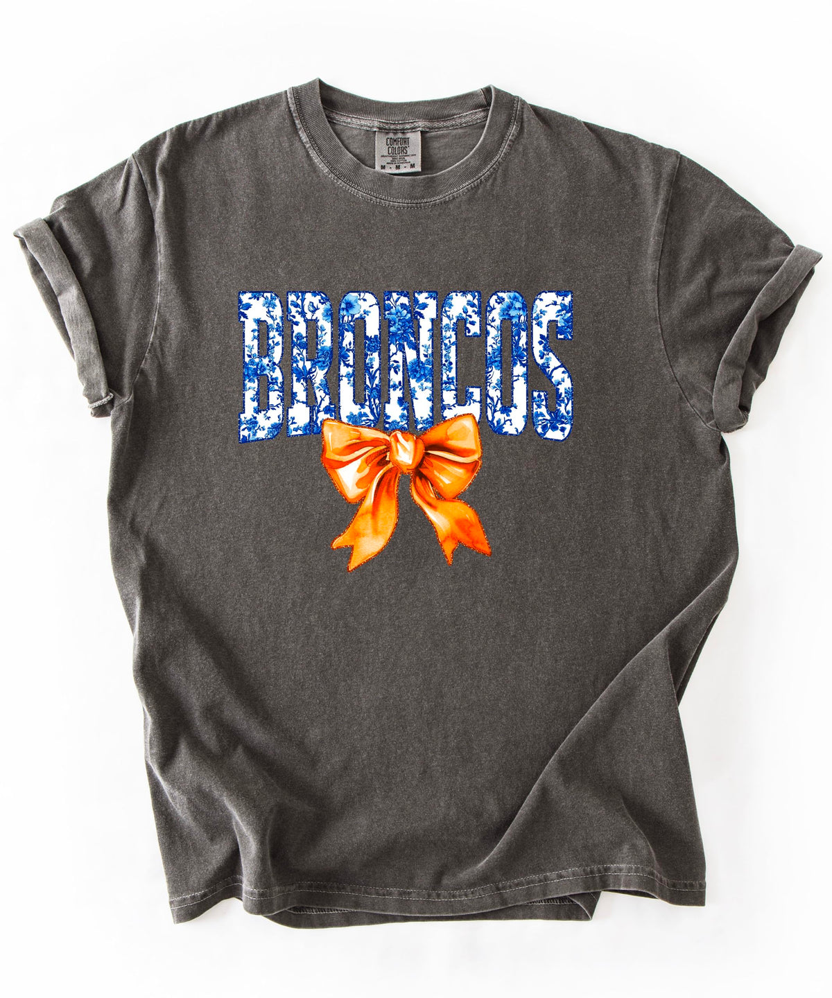 Broncos Orange Floral Bow Shirt for Women & Teens Trendy Team Spirit Sports Fan Graphic Tee