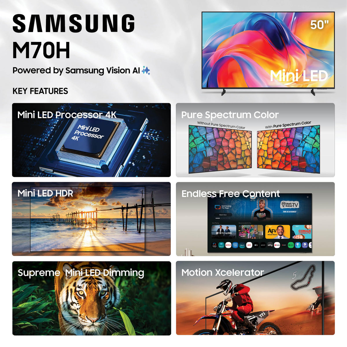 Samsung 55-Inch Class M70H Series, Mini LED, 4K, Smart TV, 2026 Model