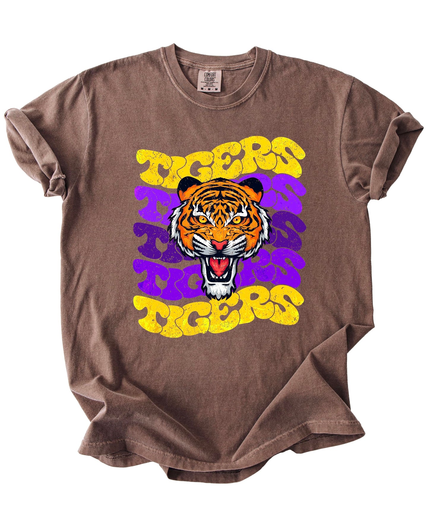 Trendy Tigers Wavy Shirt for Women and Teens Purple & Yellow Sports Tee