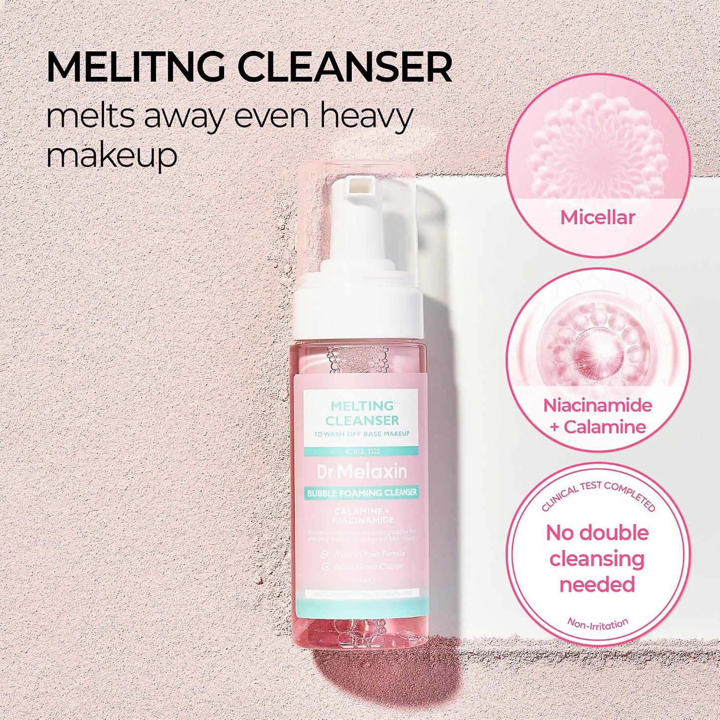 Dr.Melaxin Melting Bubble Foaming Cleanser - Micellar Makeup Remover Face Wash with Calamine and Niacinamide, No Double Cleansing Needed, Gentle Foam Cleanser for Sensitive Skin, K-Beauty