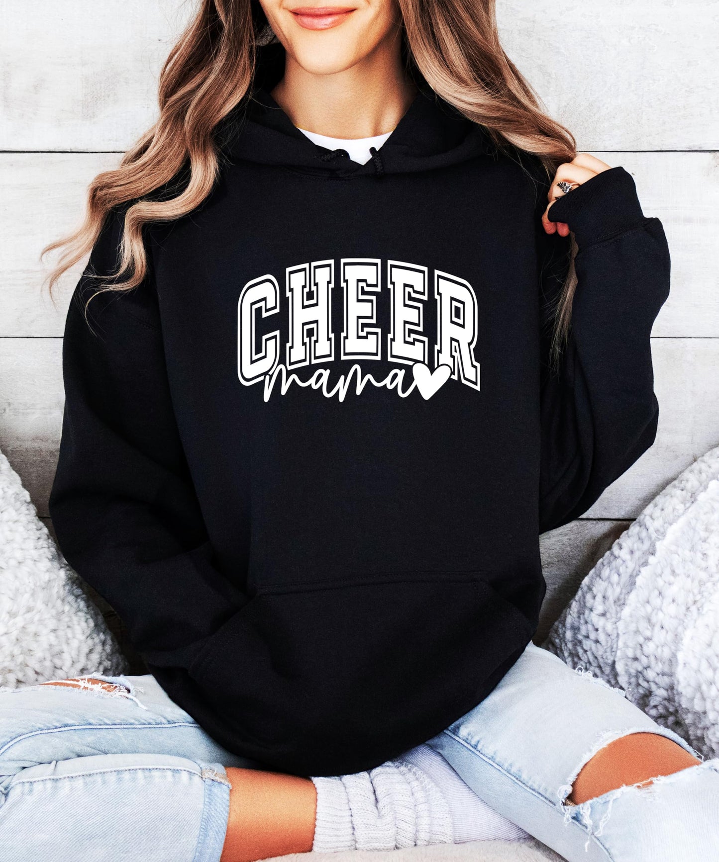 Olive Loves Apple Cheer Mama Hoodie for Women Cheerleading Mom Game Day Pullover Cheer Competition Sweatshirt