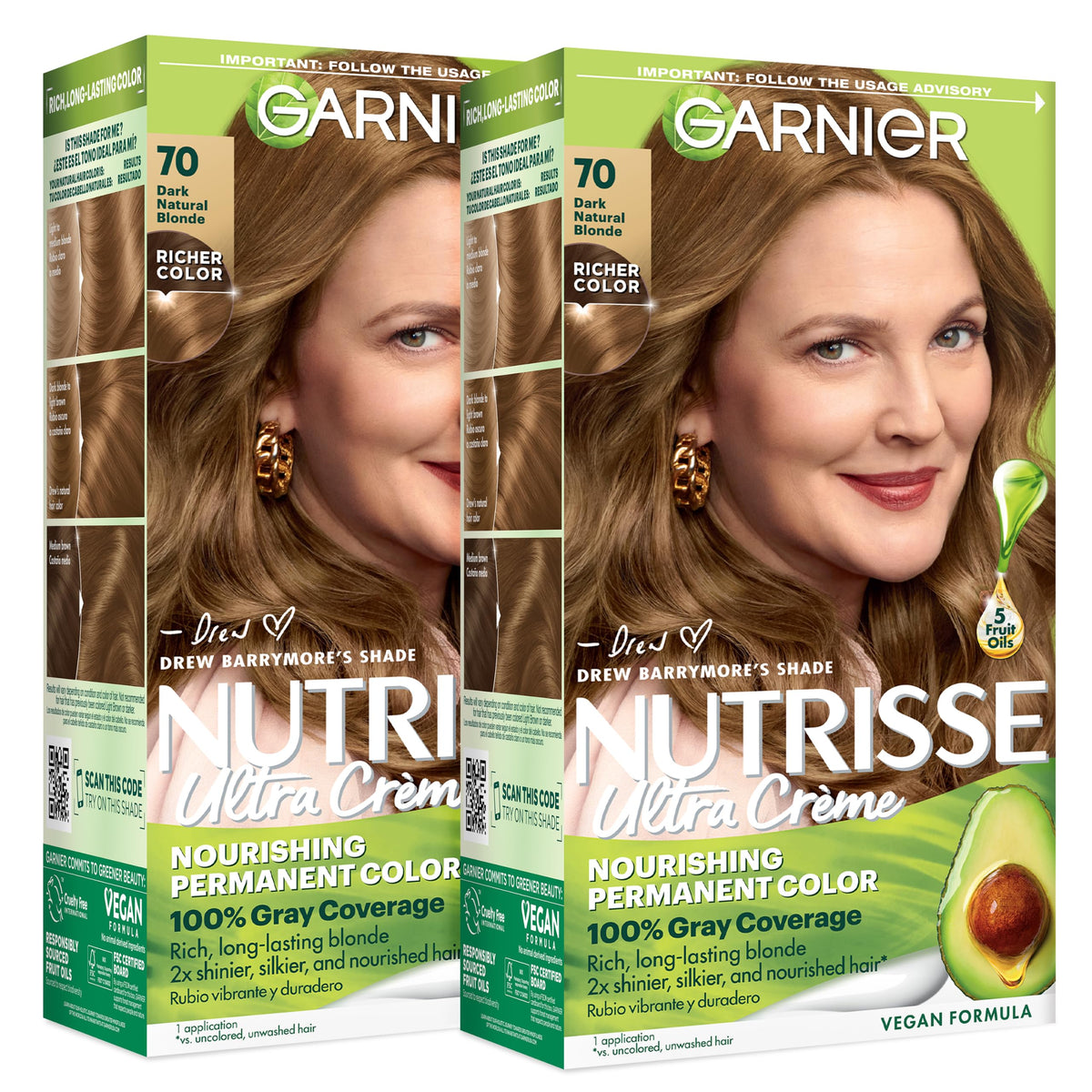 Garnier Nutrisse Ultra Crème Hair Color, Permanent Hair Dye with 100% Gray Coverage, Vegan & Cruelty-Free, 100 Extra-Light Natural Blonde (Chamomile), 2 Count