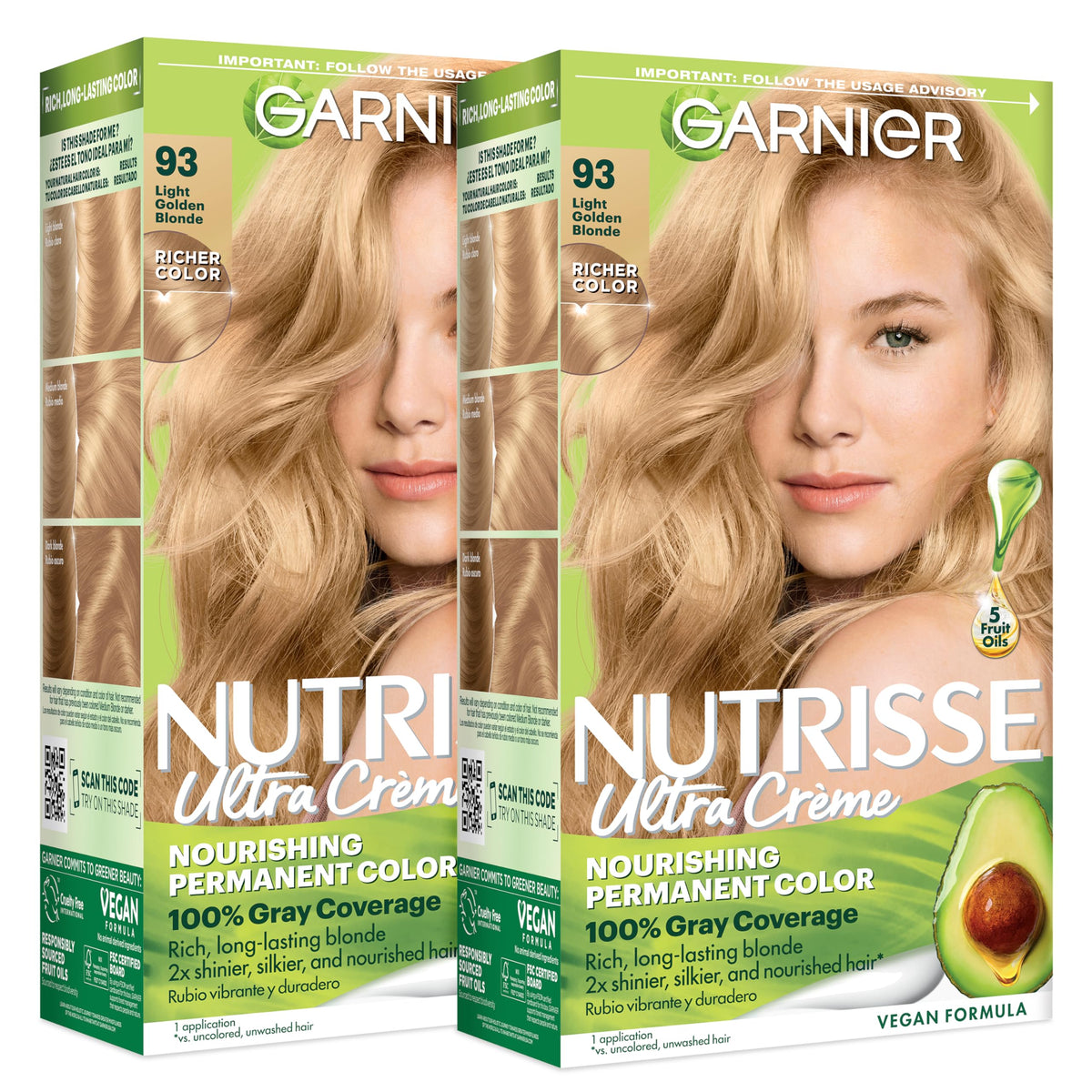 Garnier Nutrisse Ultra Crème Hair Color, Permanent Hair Dye with 100% Gray Coverage, Vegan & Cruelty-Free, 100 Extra-Light Natural Blonde (Chamomile), 2 Count