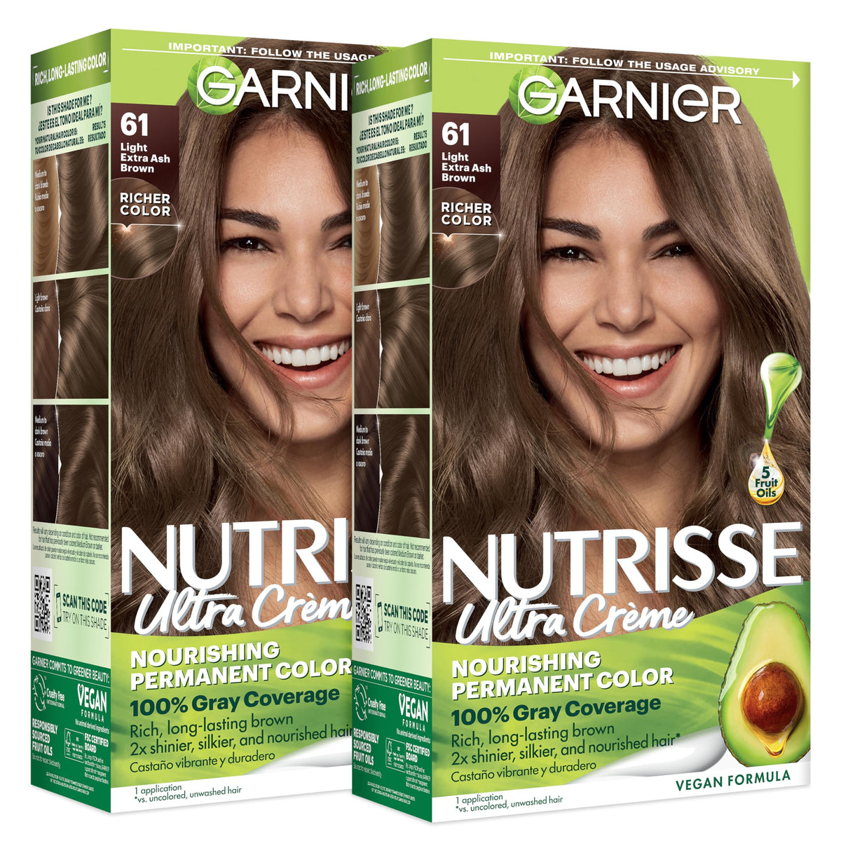 Garnier Nutrisse Ultra Crème Hair Color, Permanent Hair Dye with 100% Gray Coverage, Vegan & Cruelty-Free, 100 Extra-Light Natural Blonde (Chamomile), 2 Count