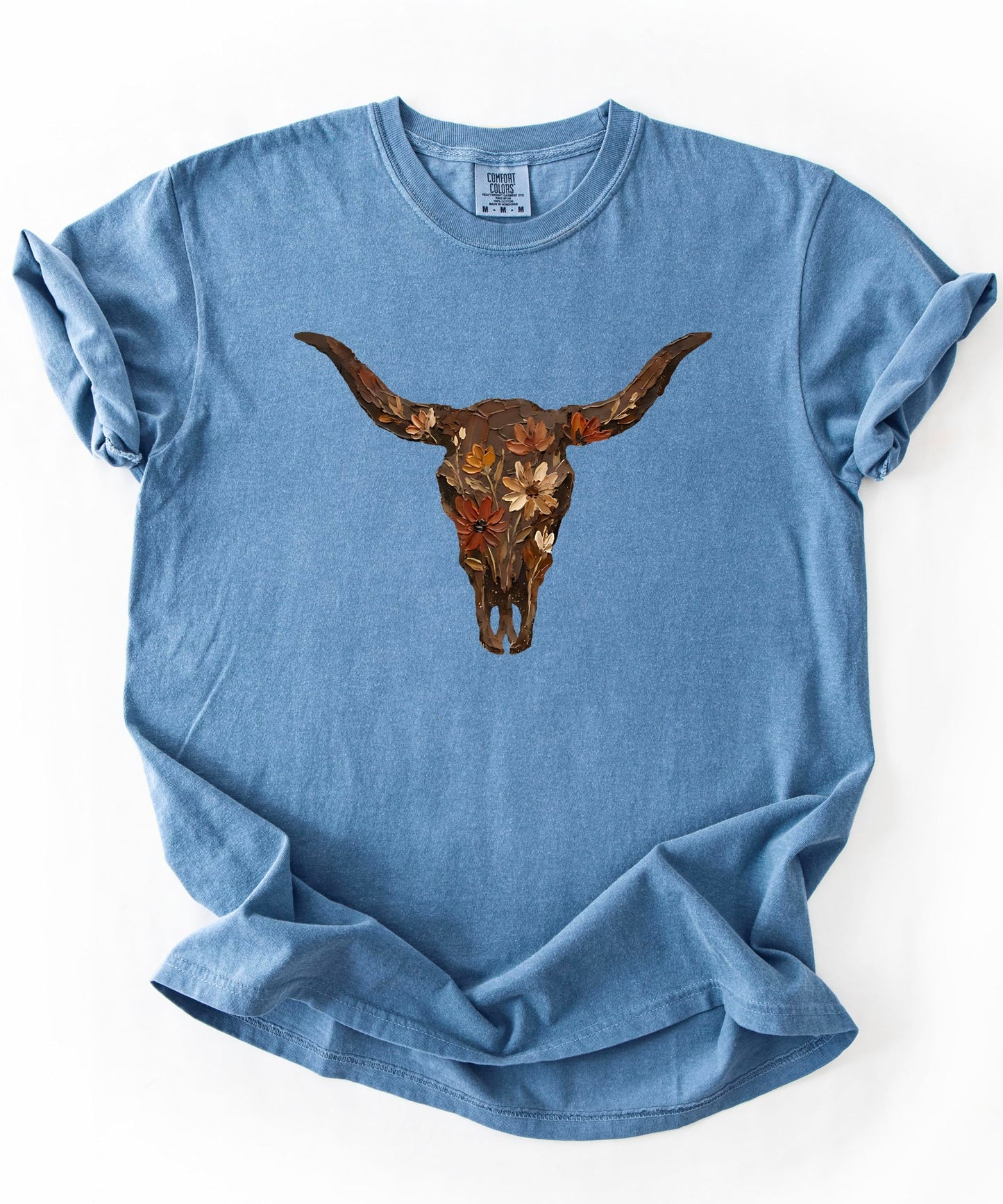 Western Longhorn Skull Graphic T-Shirt for Women - Casual Everyday Western Style Shirt