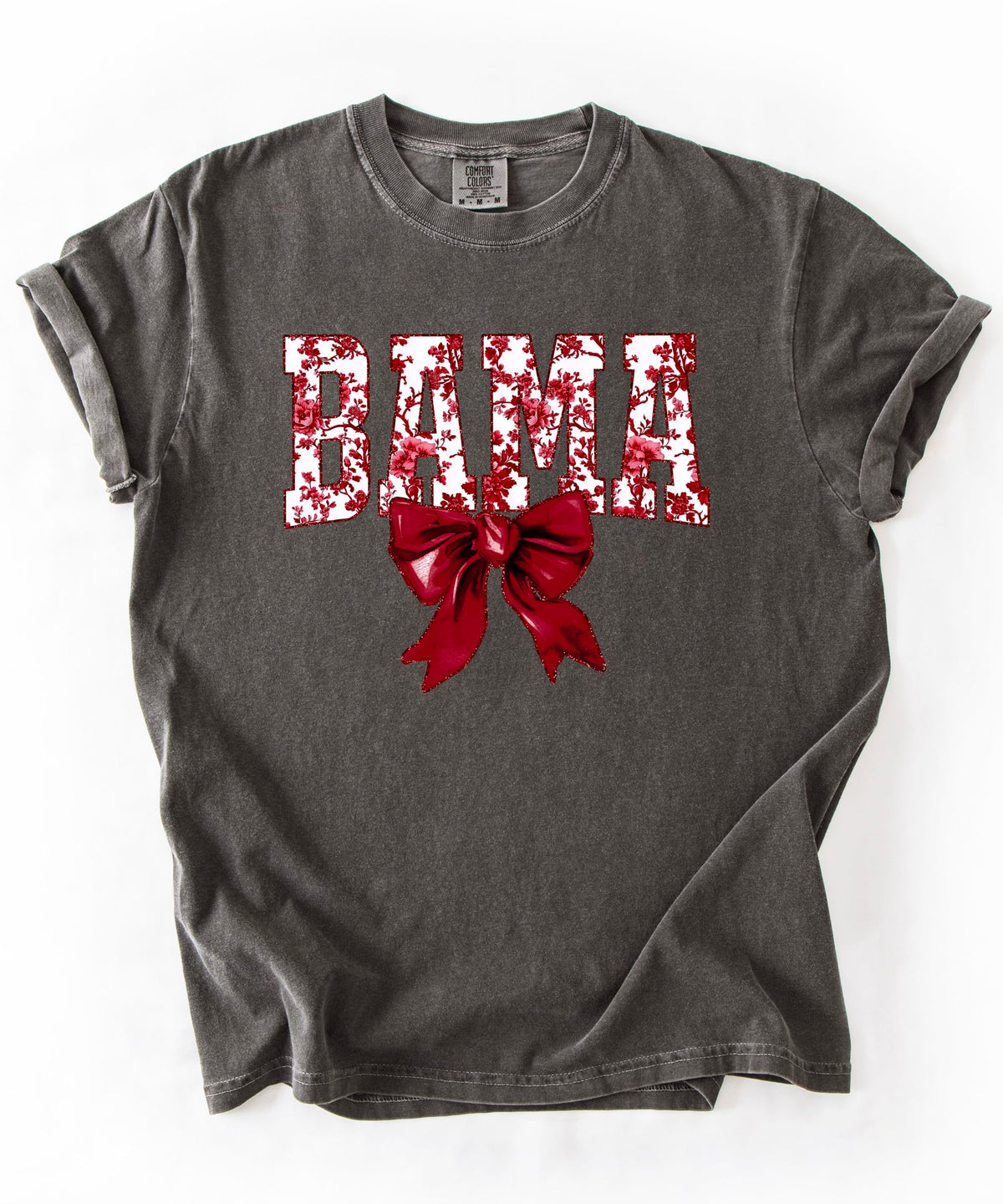 Bama Red Floral Bow Shirt for Women & Teens Trendy Alabama School Sports Fan Tee