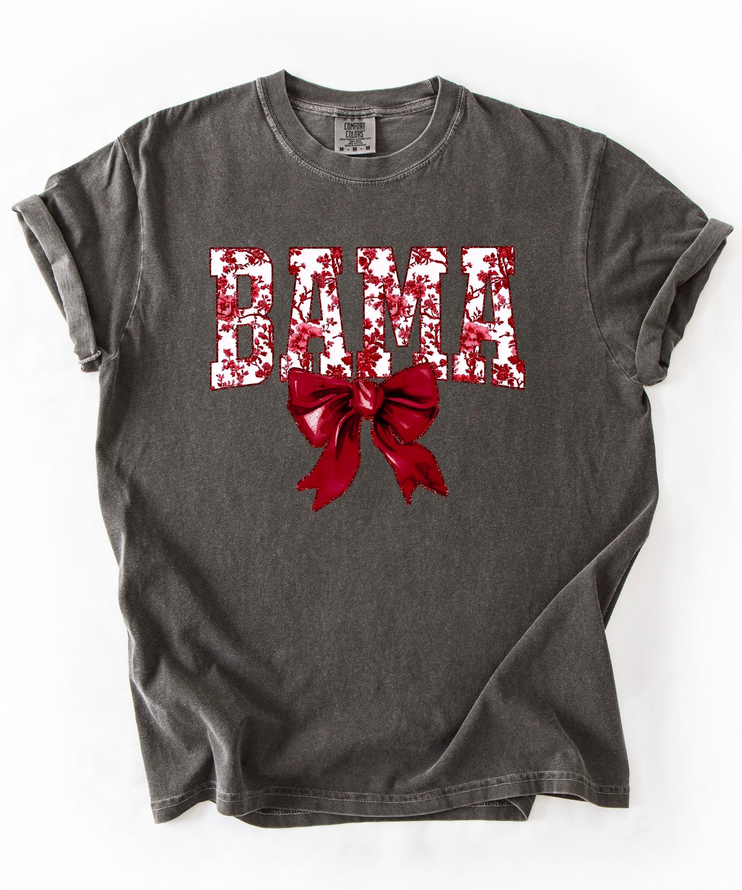 Bama Red Floral Bow Shirt for Women & Teens Trendy Alabama School Sports Fan Tee