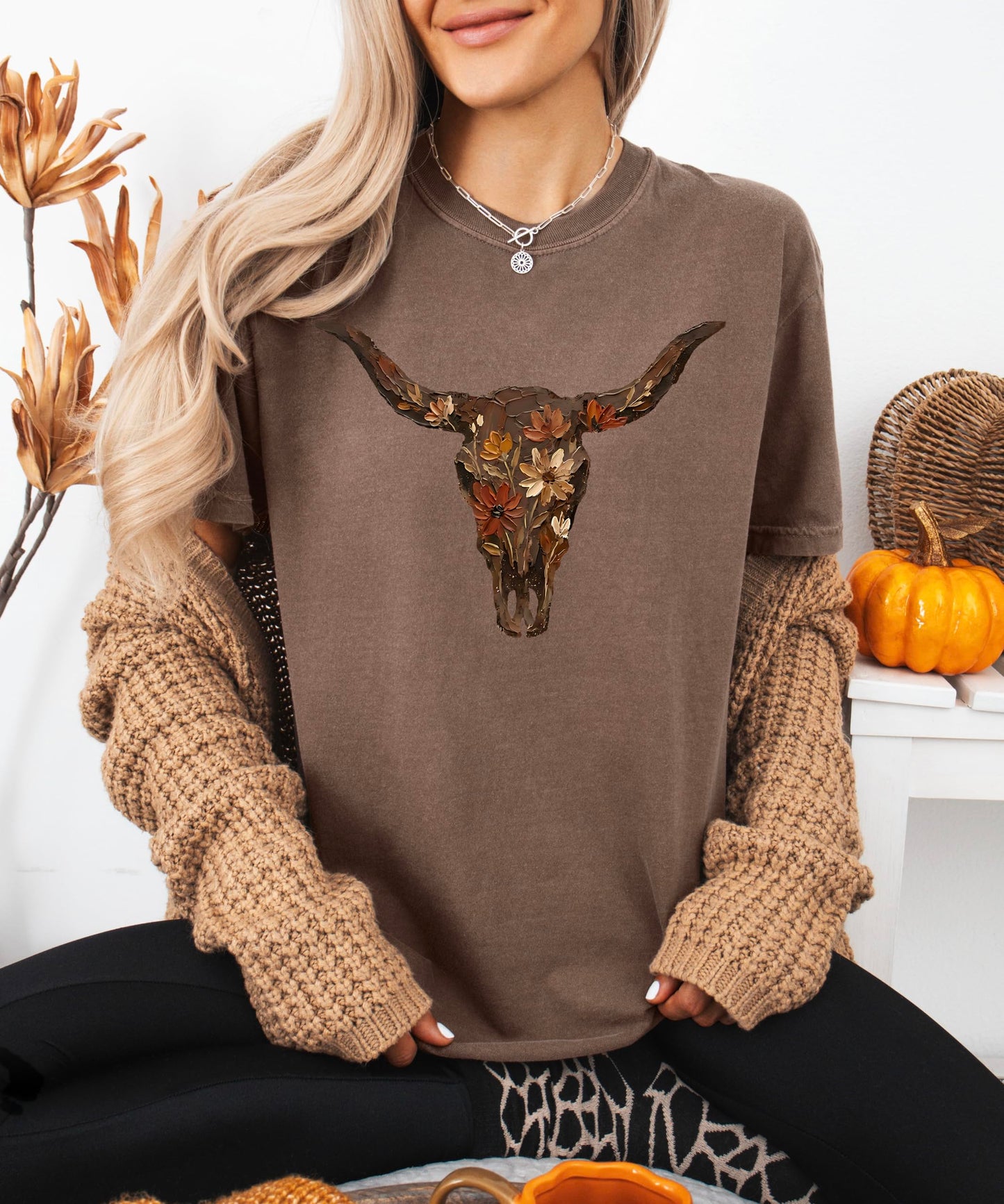 Western Longhorn Skull Graphic T-Shirt for Women - Casual Everyday Western Style Shirt