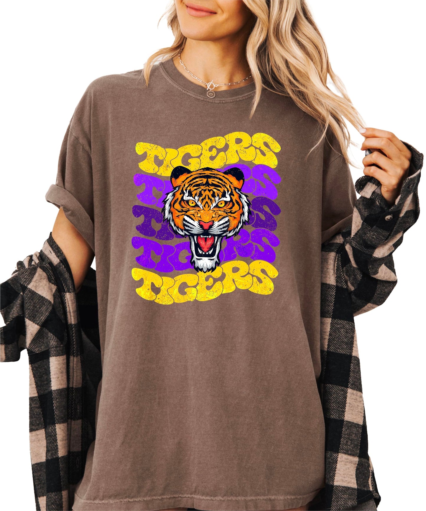 Trendy Tigers Wavy Shirt for Women and Teens Purple & Yellow Sports Tee