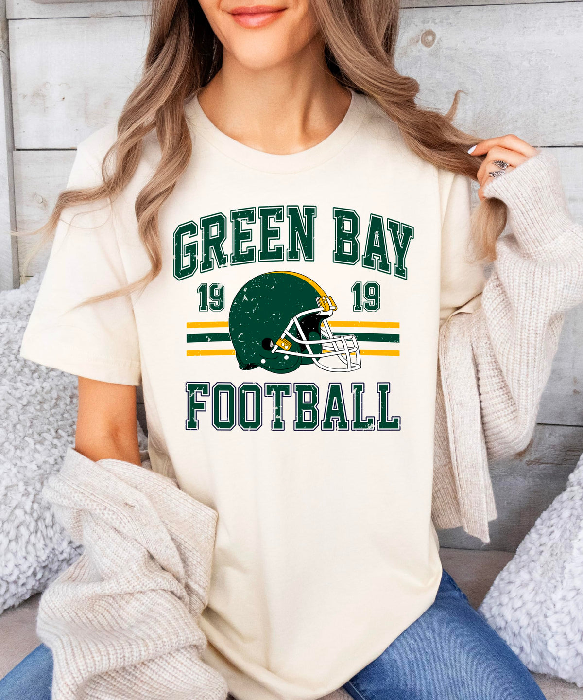 Vintage Green Bay 1919 Football Shirt for Men Women and Kids Distressed Green and Gold Tee