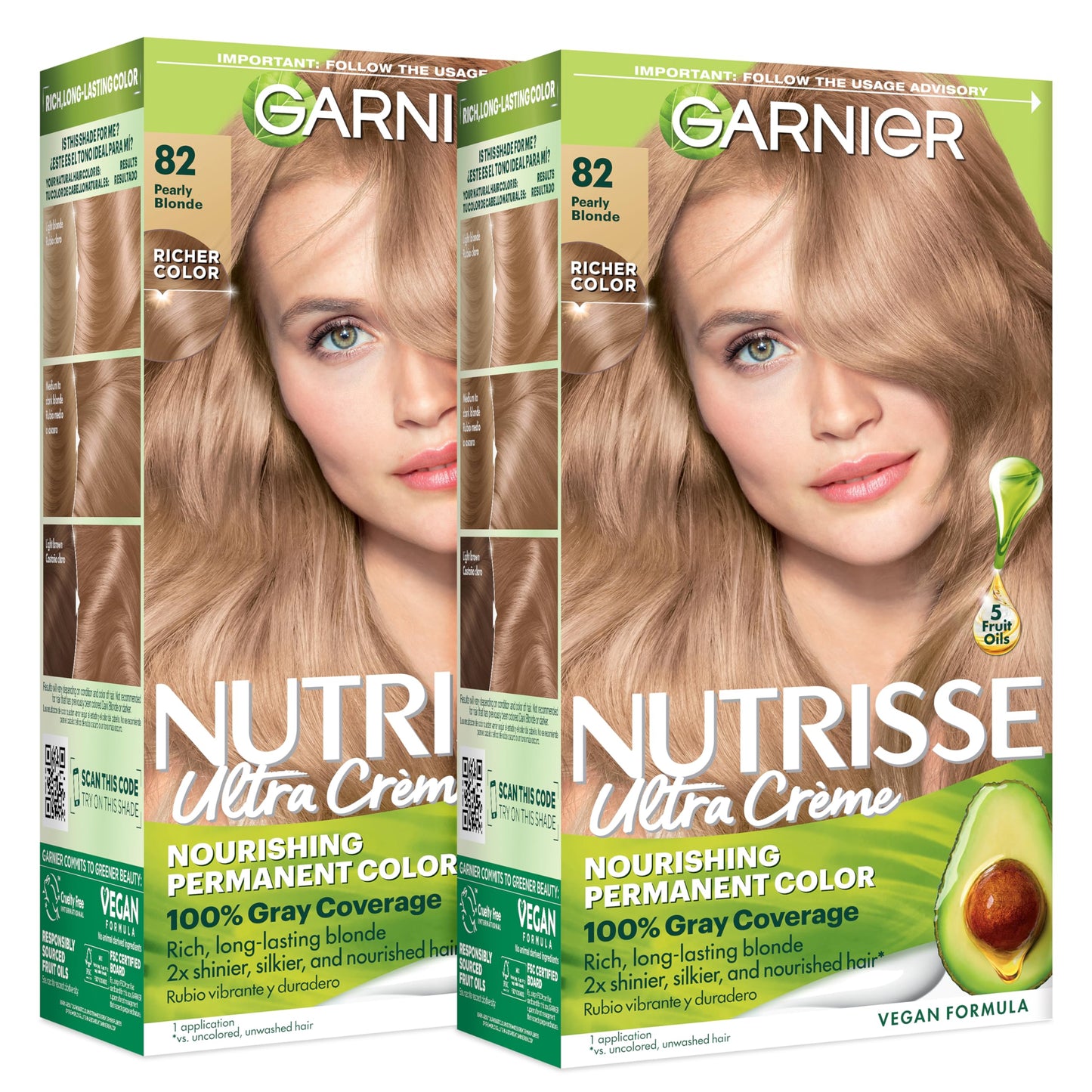 Garnier Nutrisse Ultra Crème Hair Color, Permanent Hair Dye with 100% Gray Coverage, Vegan & Cruelty-Free, 100 Extra-Light Natural Blonde (Chamomile), 2 Count